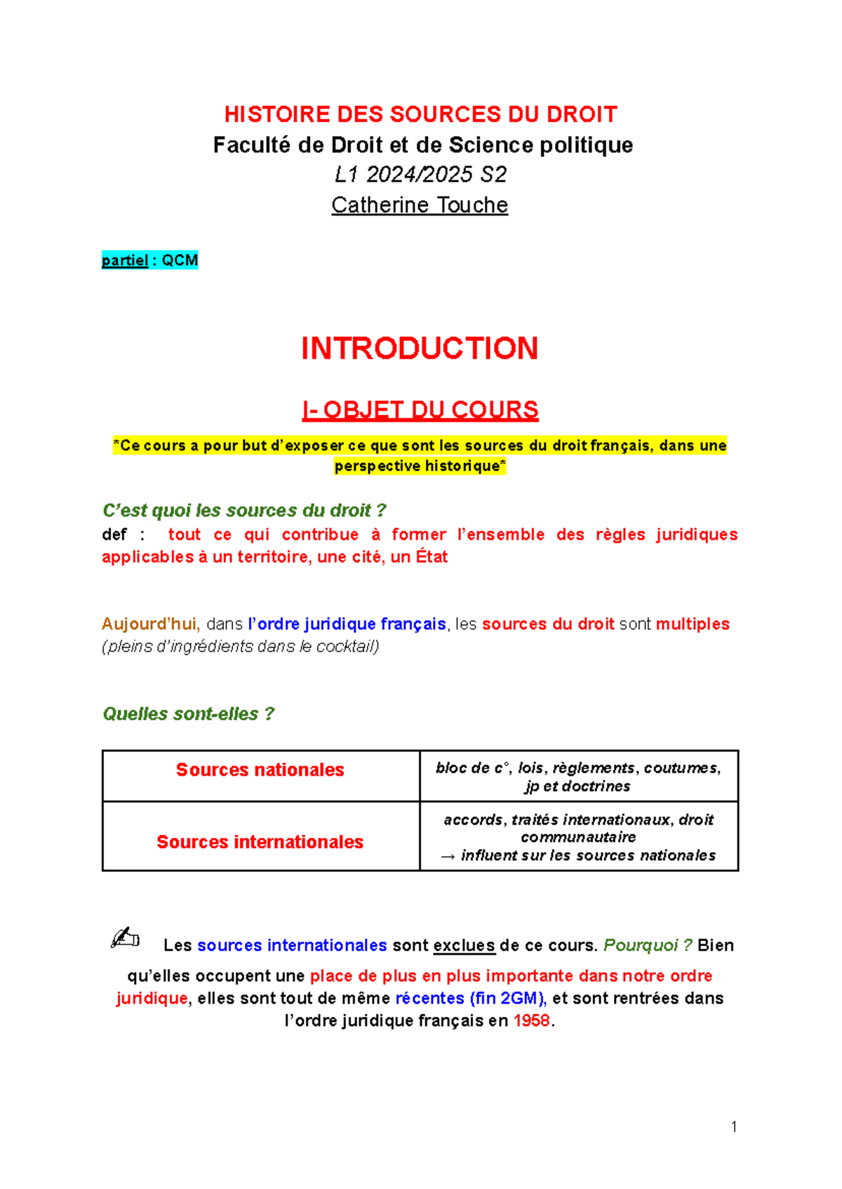 HISTOIRE DES SOURCES DU DROIT - Cours HDSD L1 S2 de Catherine Touche ...