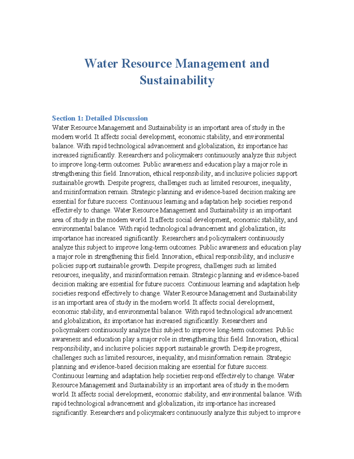 Water Resource Management and Sustainability: Key Insights and ...