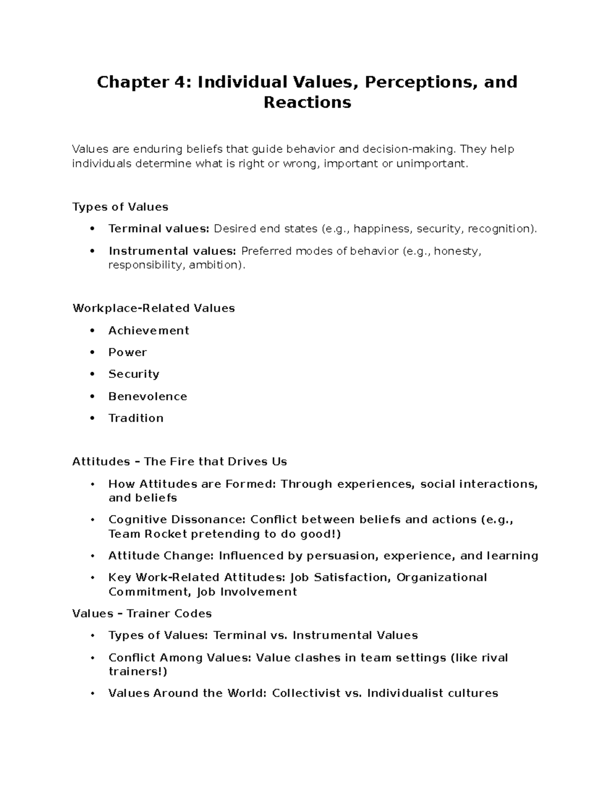 Chapter 4: Individual Values, Perceptions, and Reactions in ...