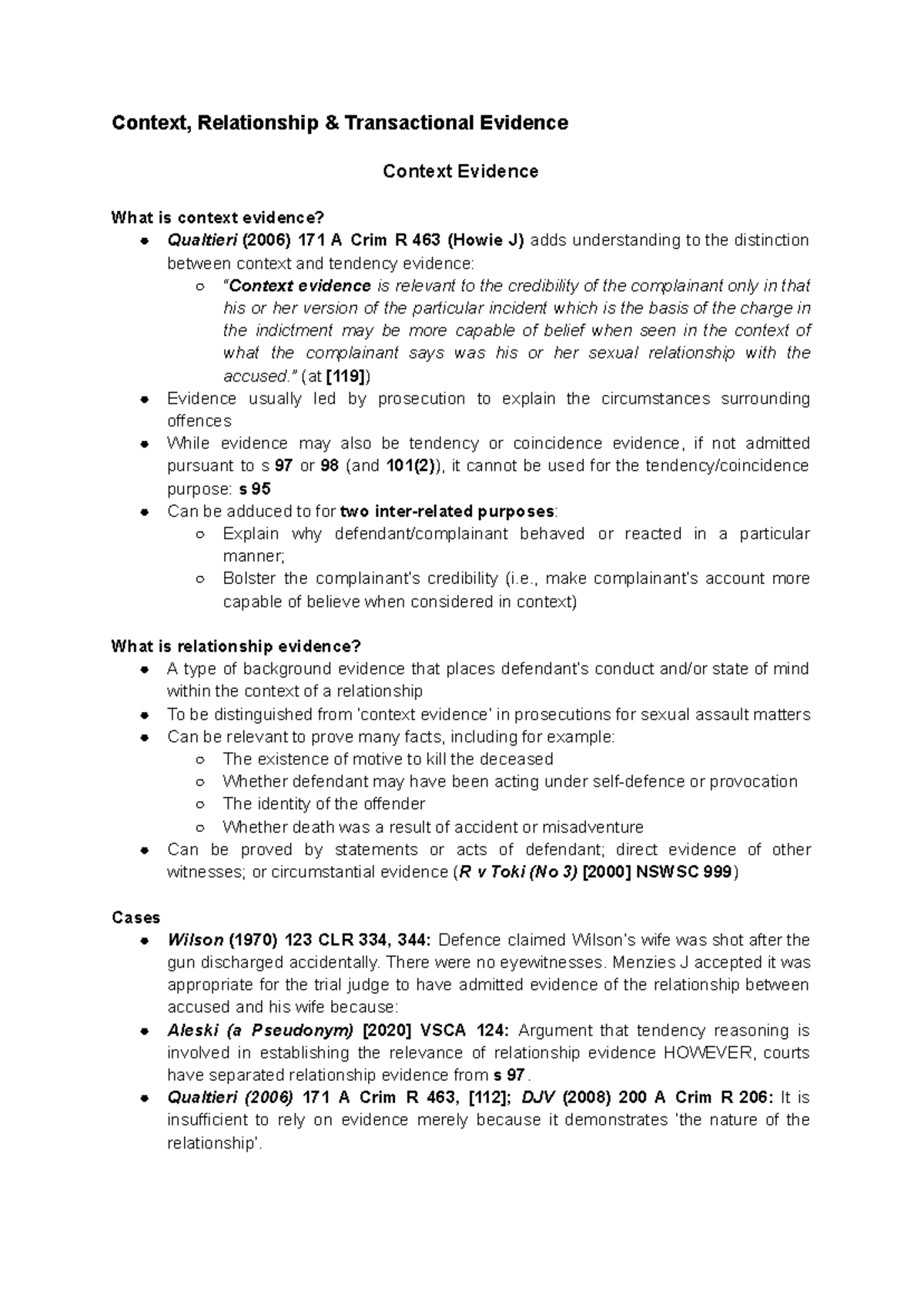 Context, Relationship & Transactional Evidence Notes (CRIM 101) - Studocu