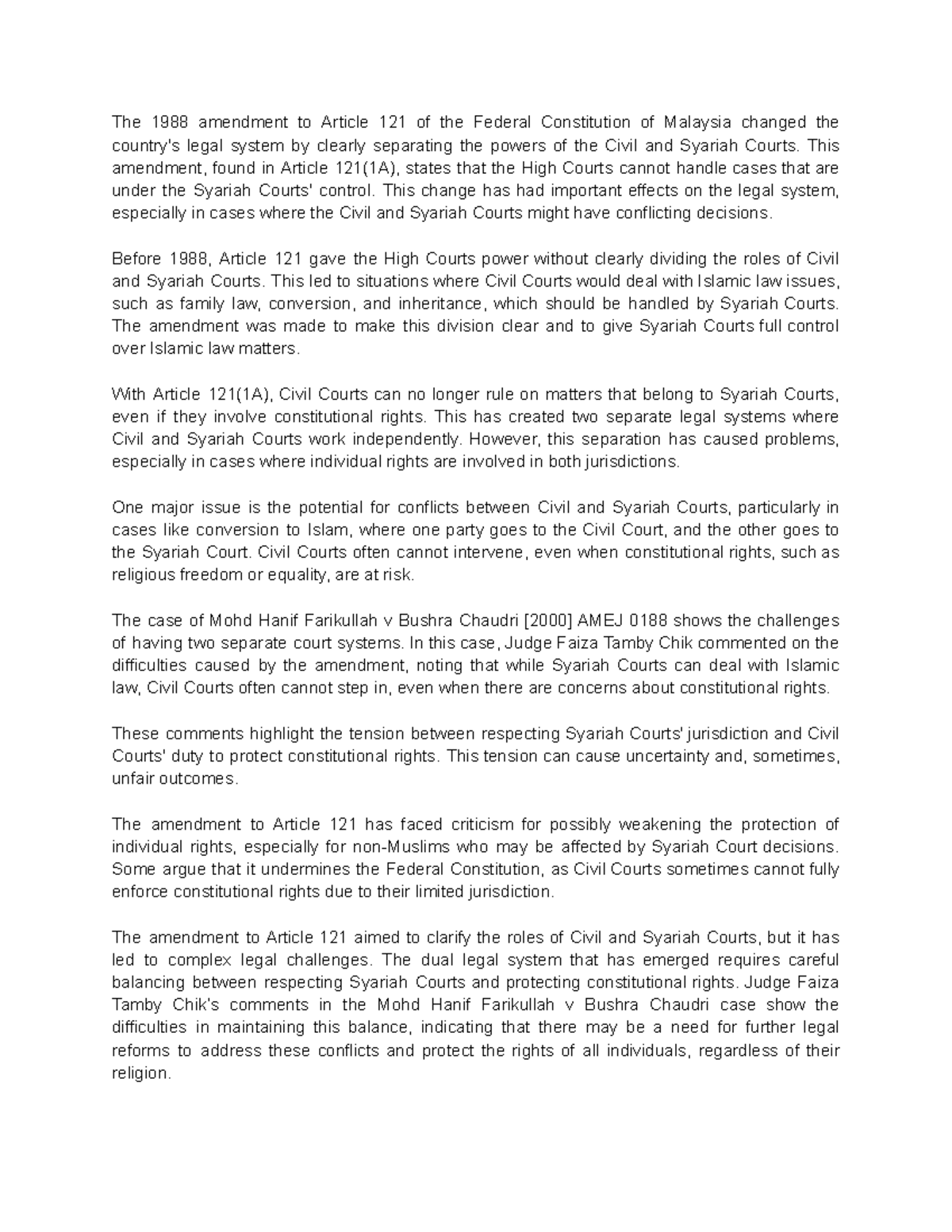 Amendment of Article 121: A Study of Civil & Syariah Courts in Malaysia ...