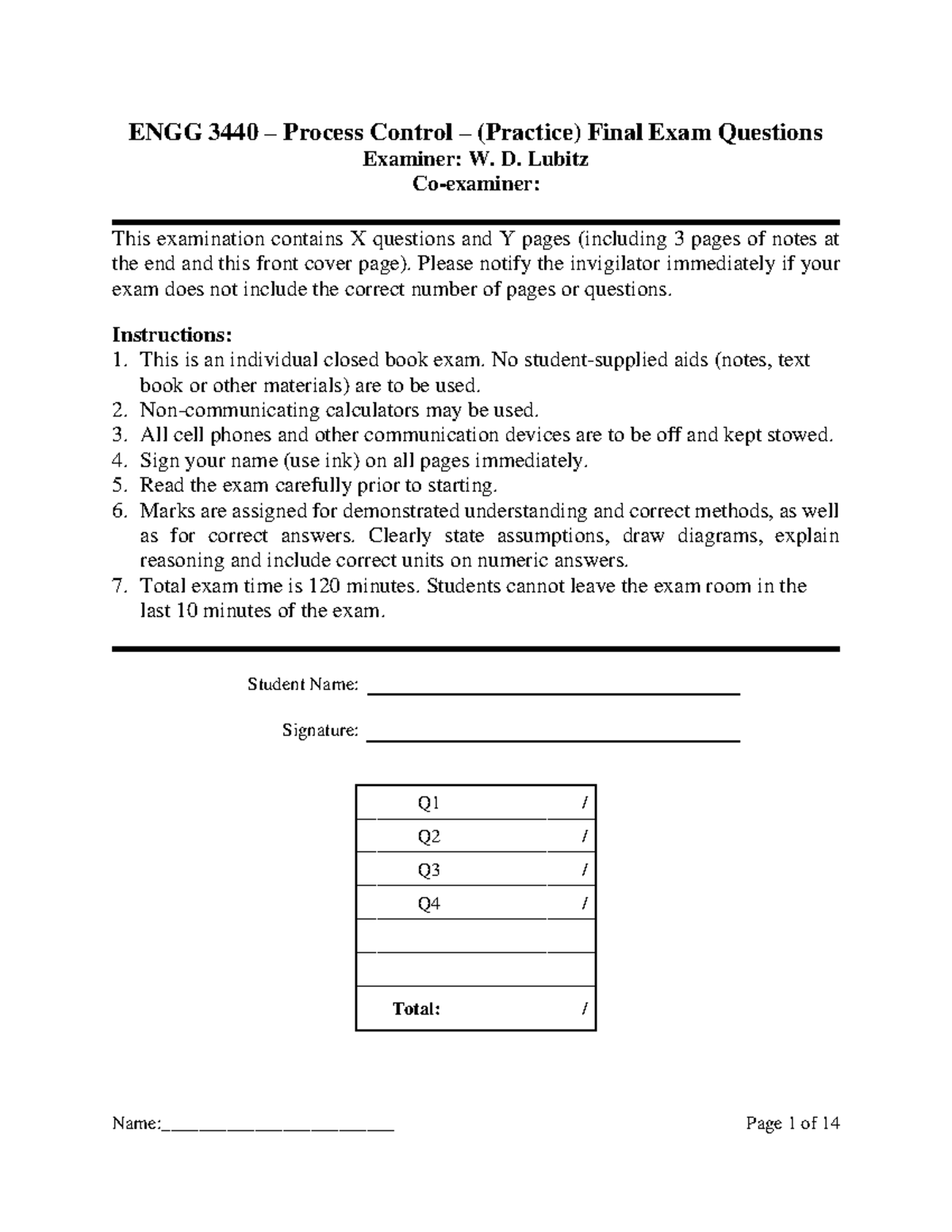 ENGG 3440 Process Control Final Exam Practice Questions 2025 - Studocu