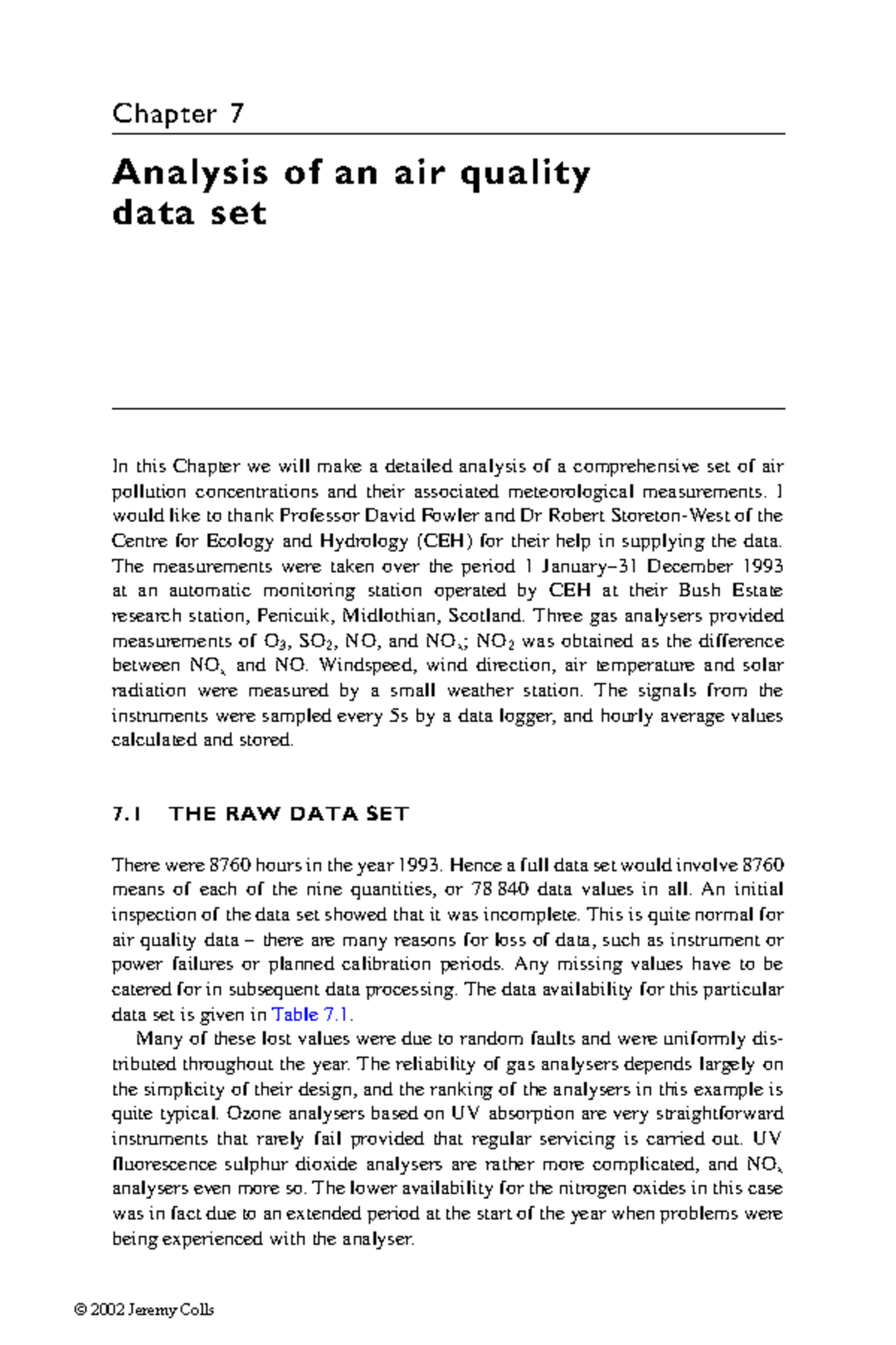 Analysis for Air Quality Data - Chapter 7 Analysis of an air quality ...
