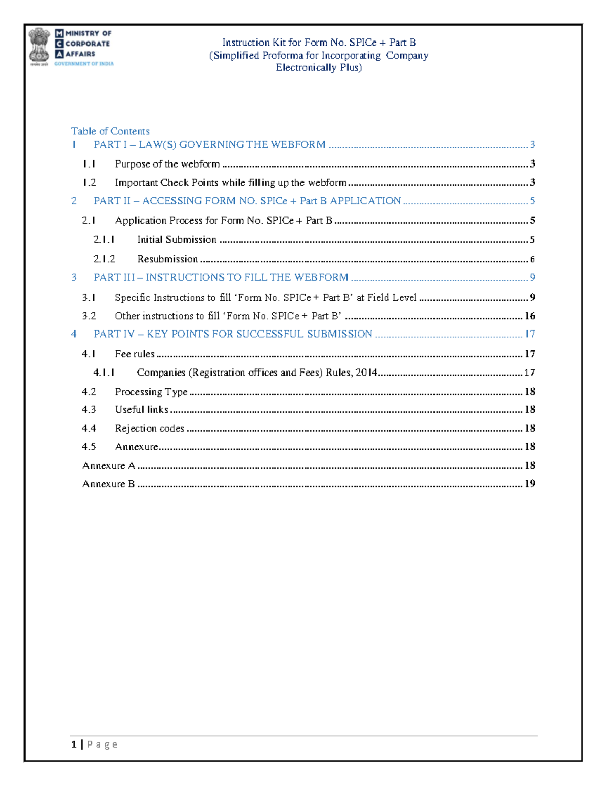 Instruction Kit for Filing SPICe + Part B Webform - Studocu