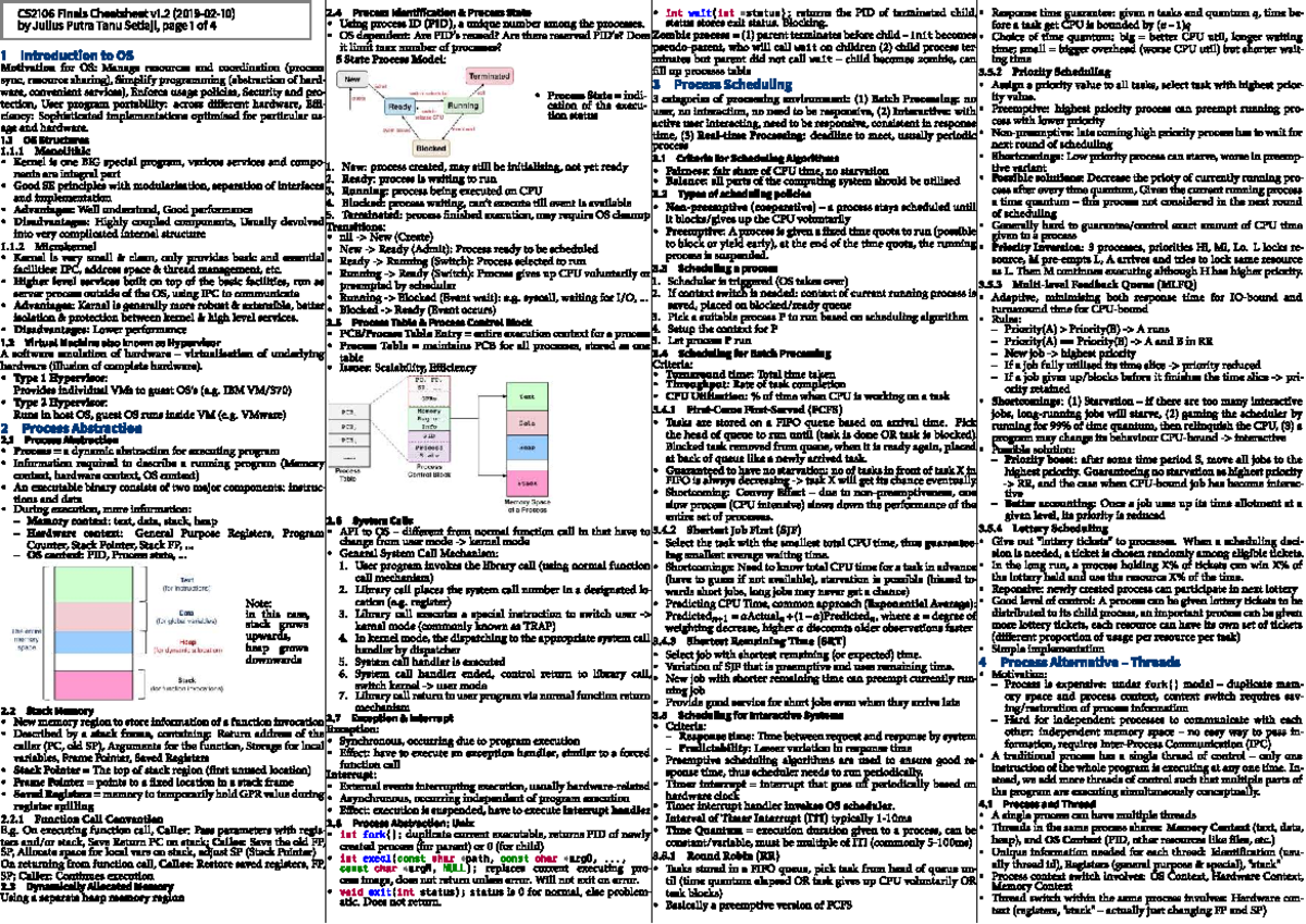 CS2106 Midterm Exam Cheatsheet: Process Management & Scheduling - Studocu