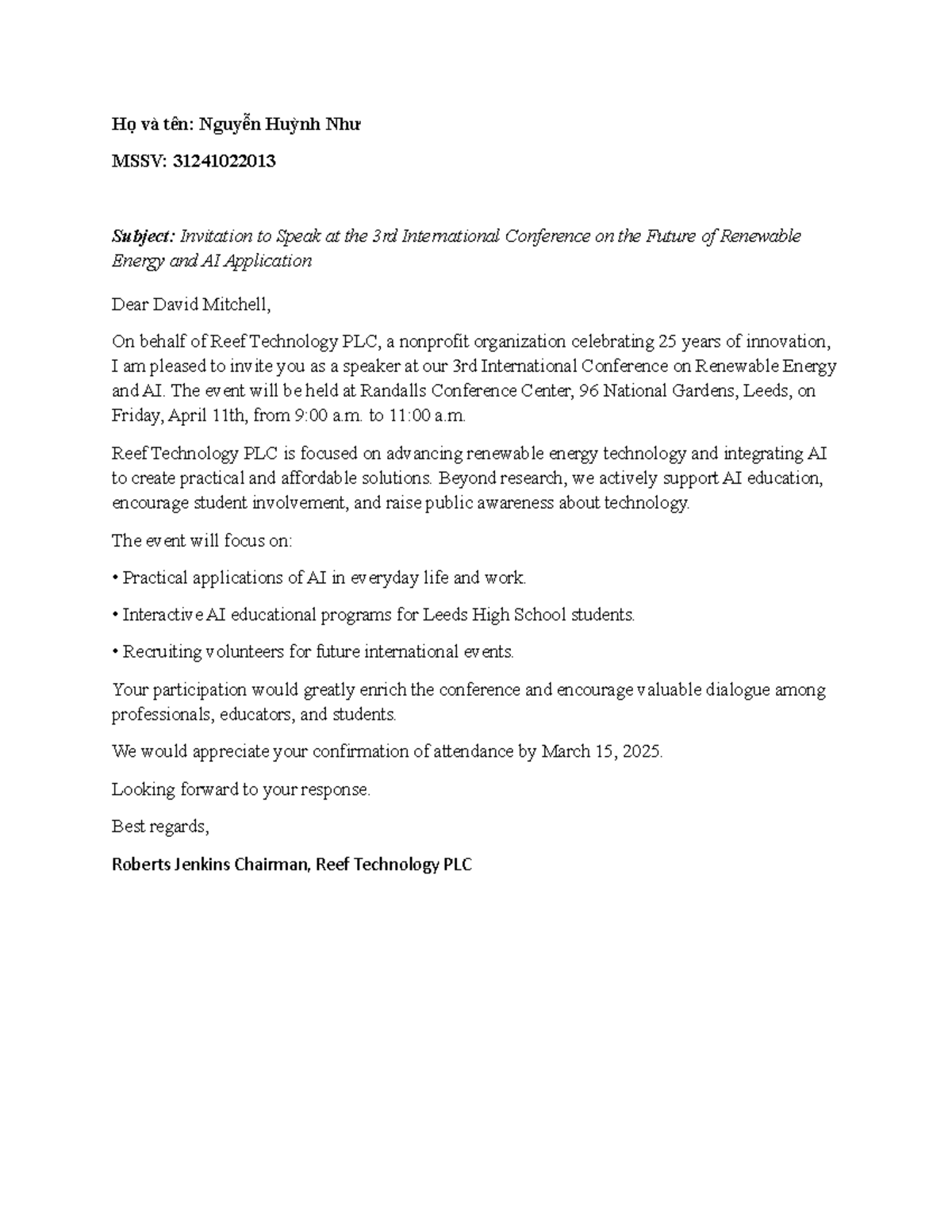 3rd International Conference Invitation on Renewable Energy & AI - Studocu
