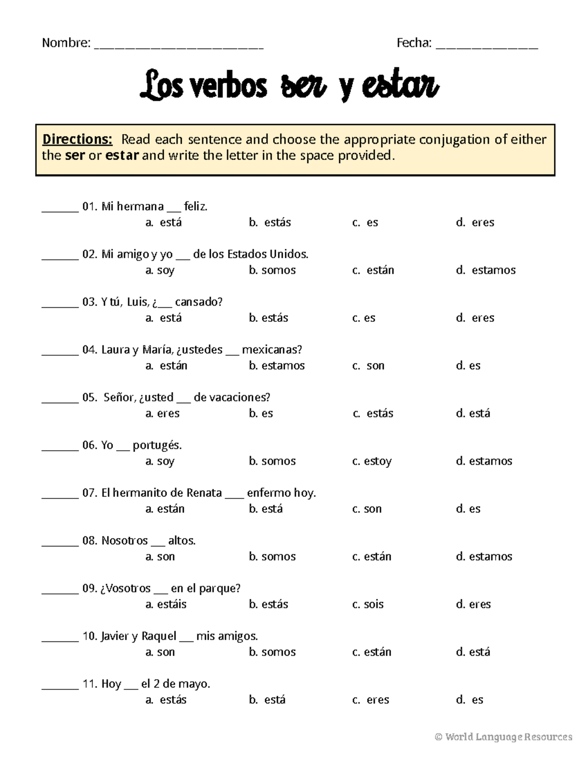 Ser vs Estar Verb Practice (2PG) - Conjugation Exercises - Studocu
