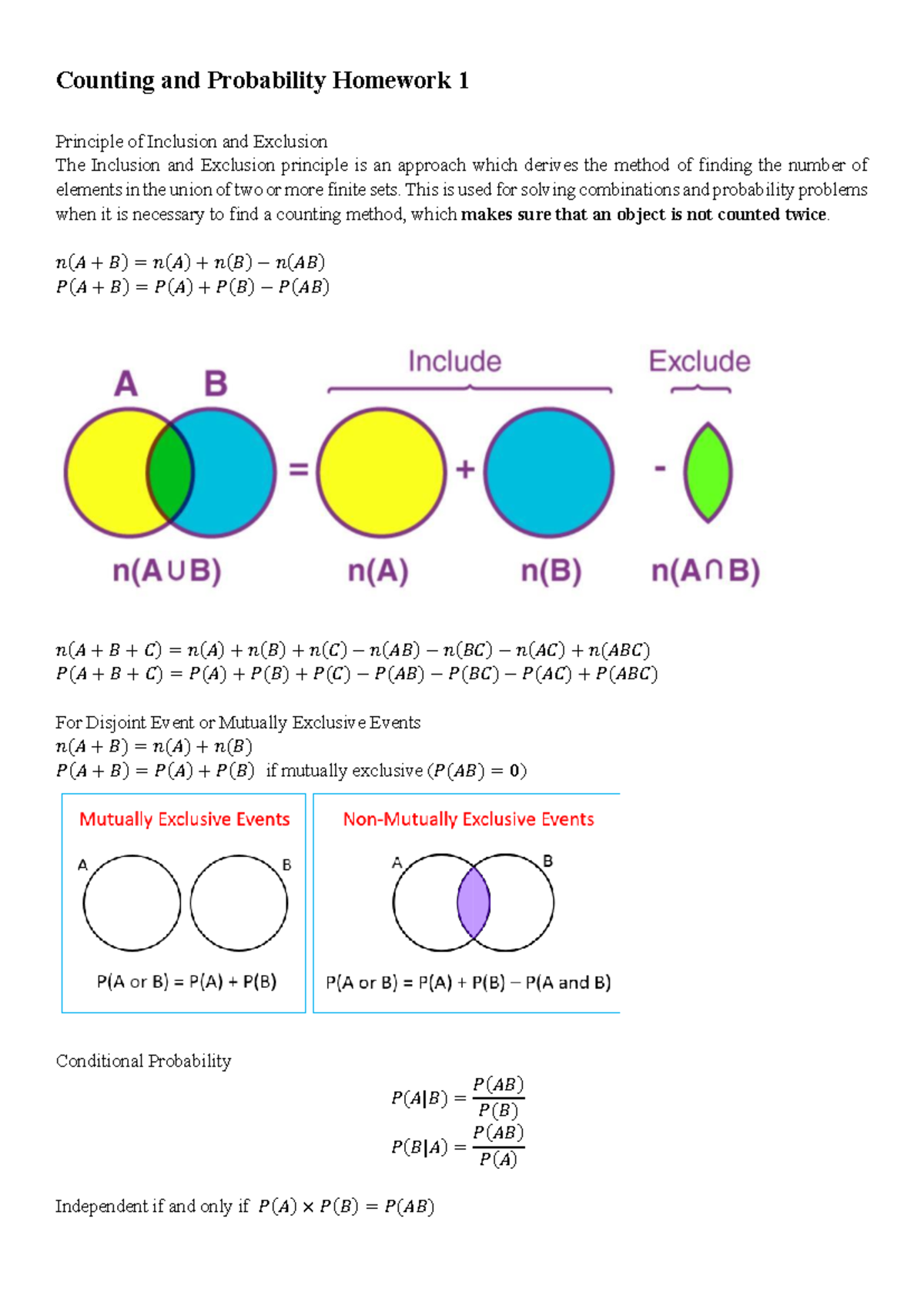 Counting and Probability Homework 1: Inclusion-Exclusion Principle ...