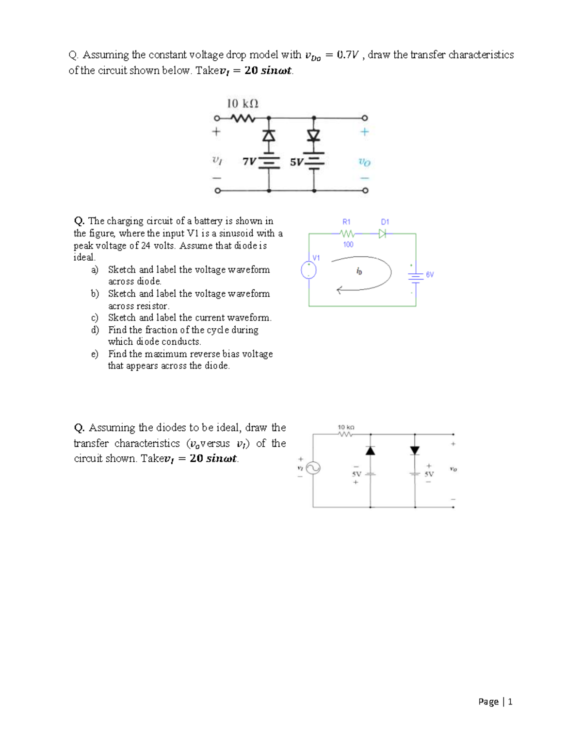 Practice Questions for Midterm Exam EE 101: Diode Circuits and ...
