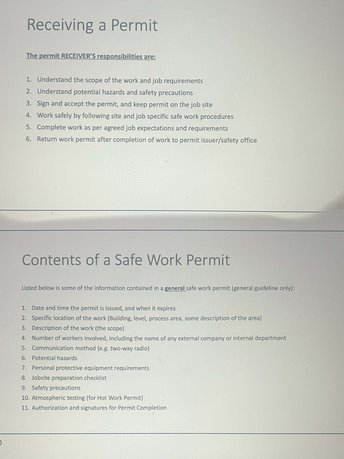 Final Exam Review Notes for Course Code: ABC123 on Safe Work Permits ...