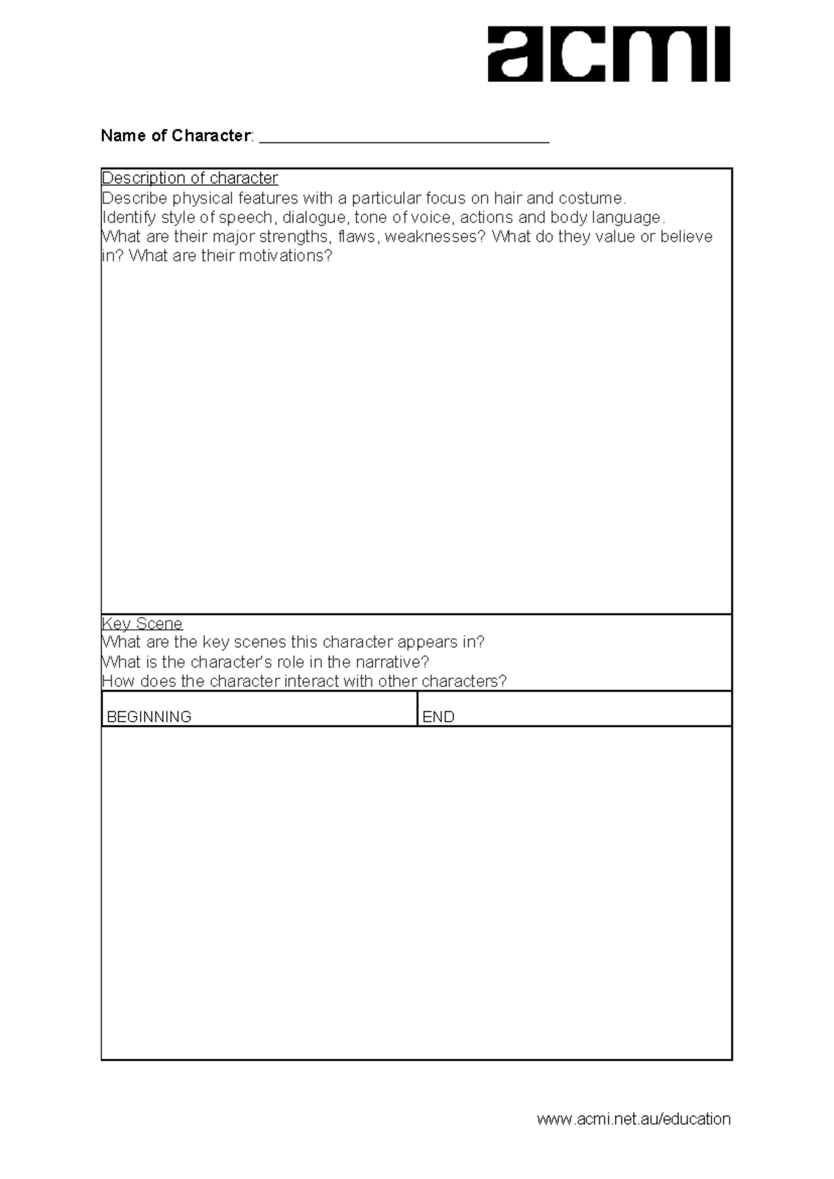 Character response worksheet - acmi.net/education Name of Character ...
