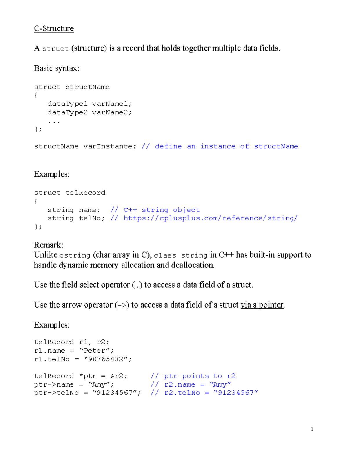 03 - Struct vs Class: Key Concepts in C Programming - Lecture Notes ...