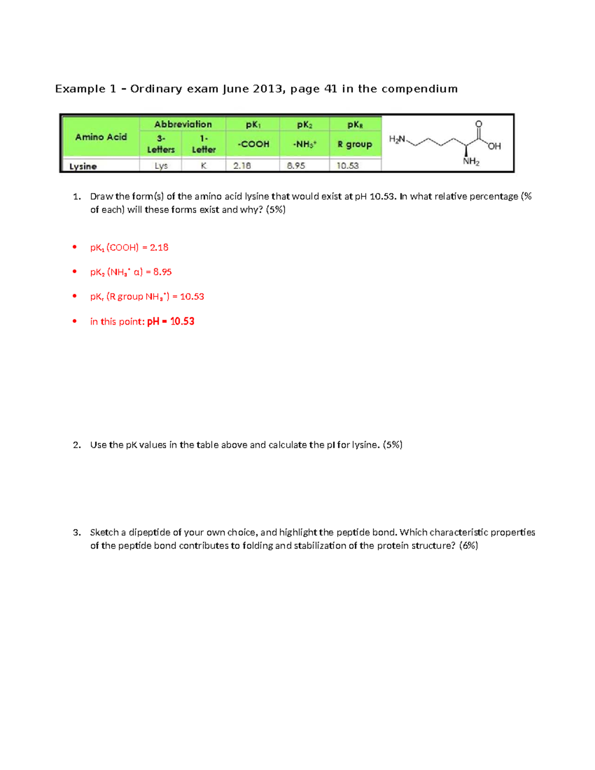 Problem Solving Session: Old Exam Questions for Biochemistry (Example 1 ...