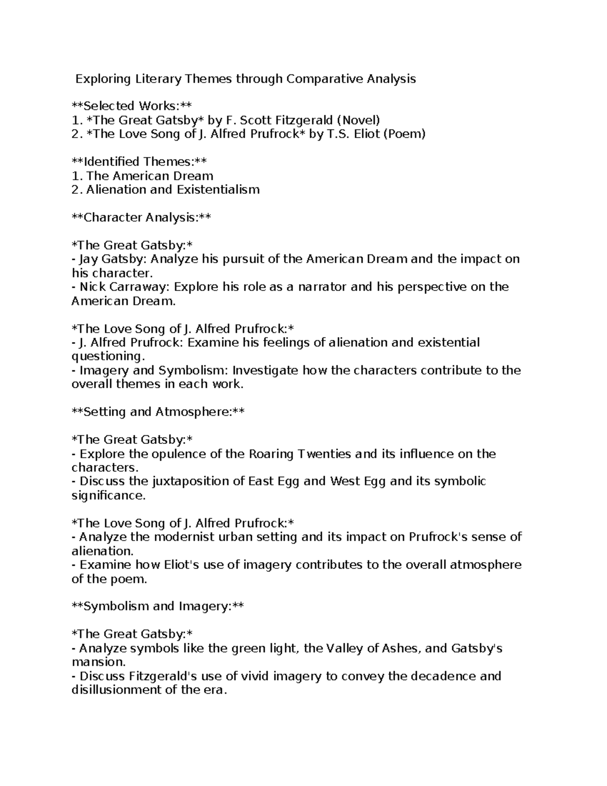 ENG 202: Comparative Analysis of Literary Themes in Gatsby & Prufrock ...