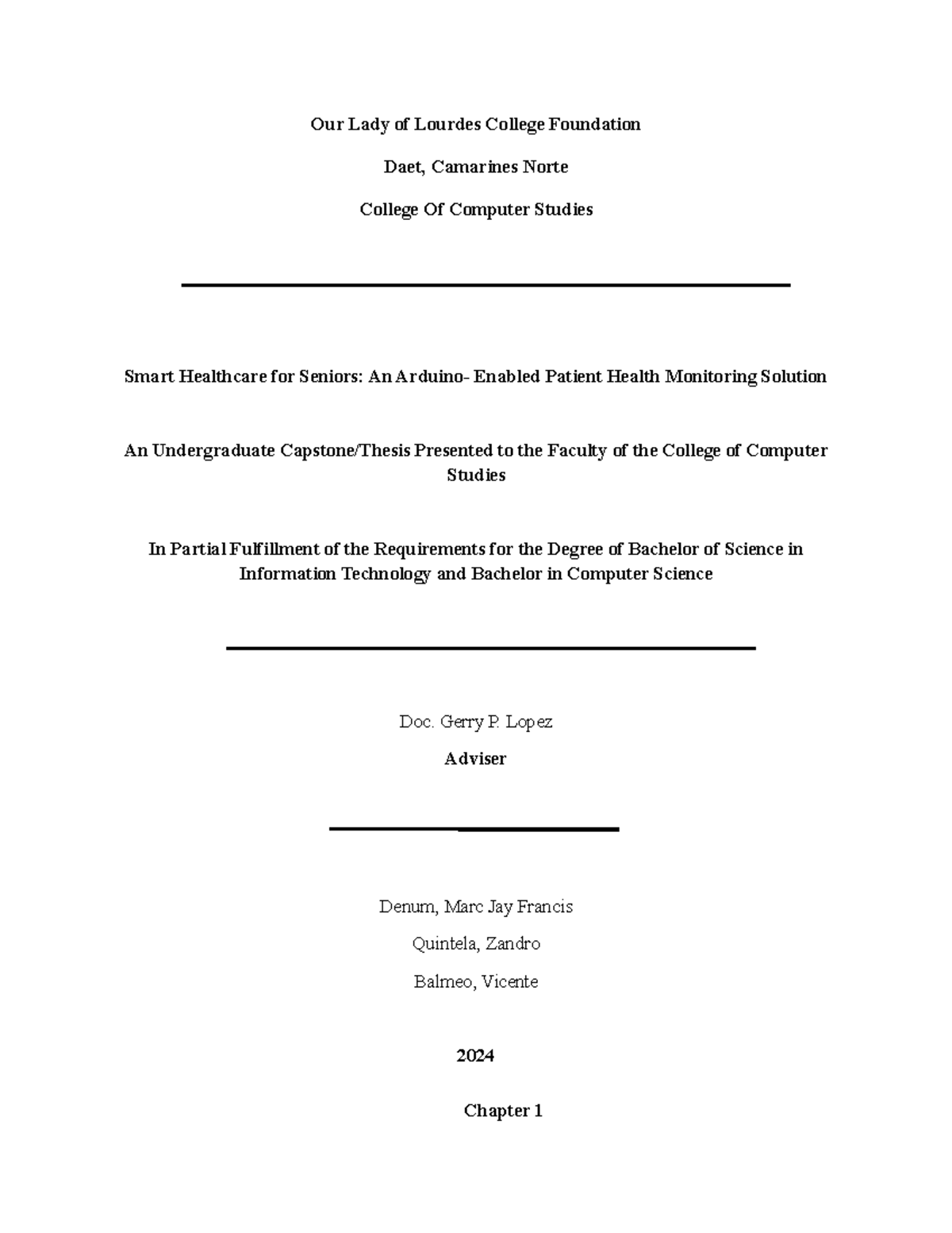 Capstone-BSIT: Smart Healthcare for Seniors Using Arduino Technology ...