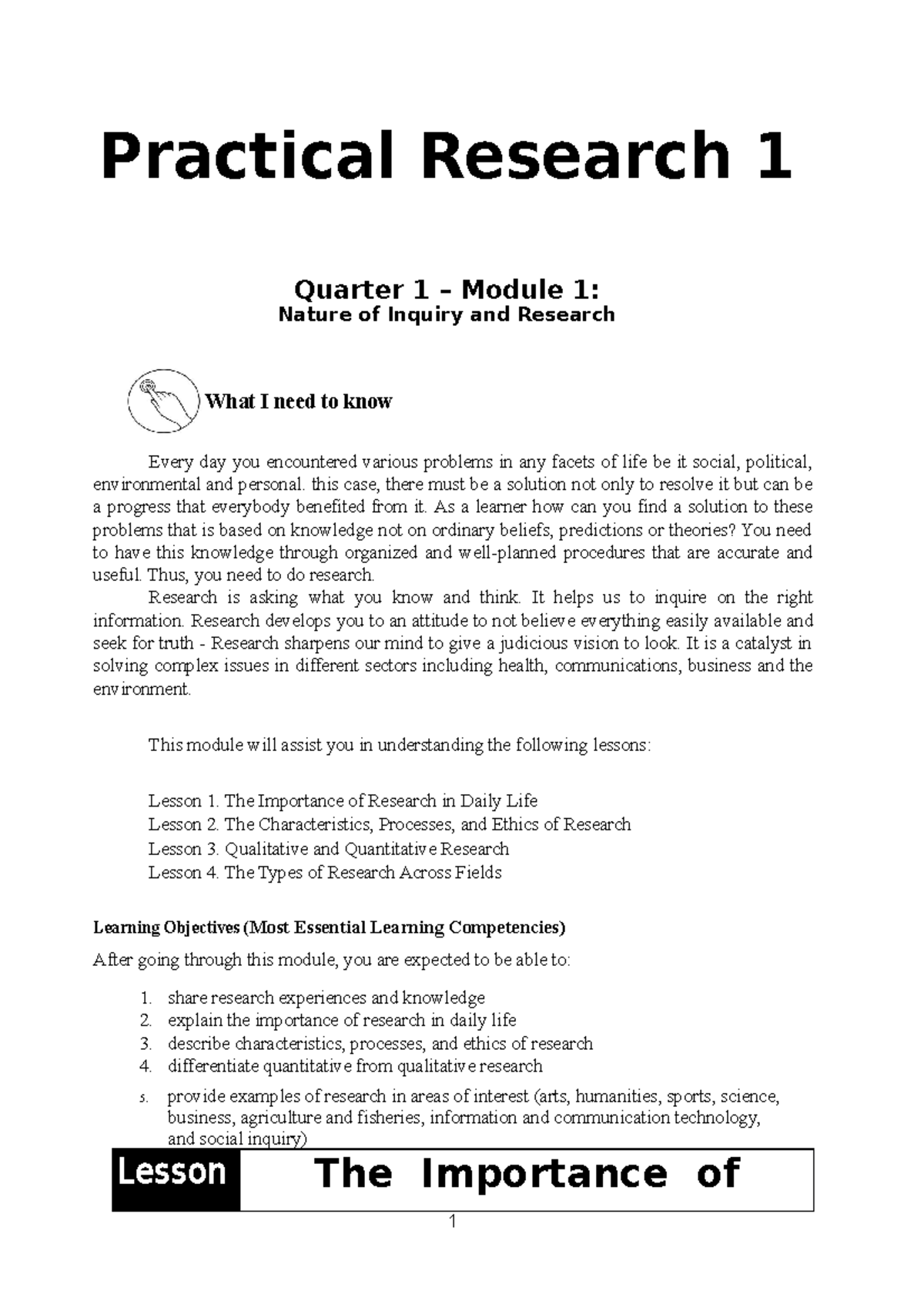 Practical Research 1 LAS: Exploring Inquiry, Processes, and Ethics ...