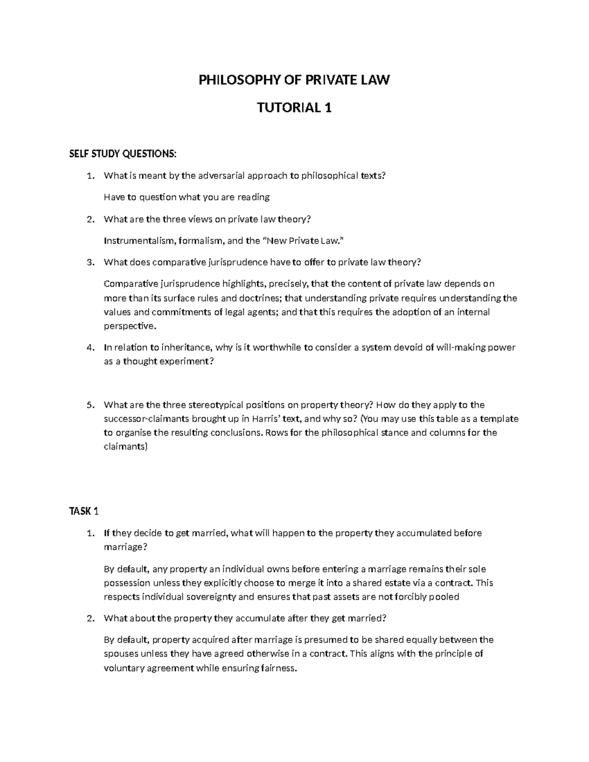 PHIL 101: Tutorial 1 - Key Concepts in Private Law Philosophy - Studeersnel