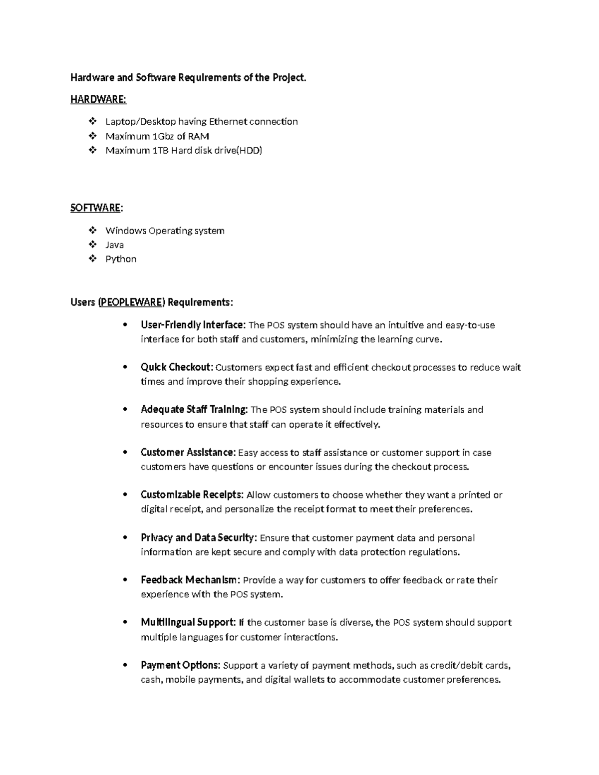 HW & SW Requirements for POS System: Overview & Limitations - Studocu