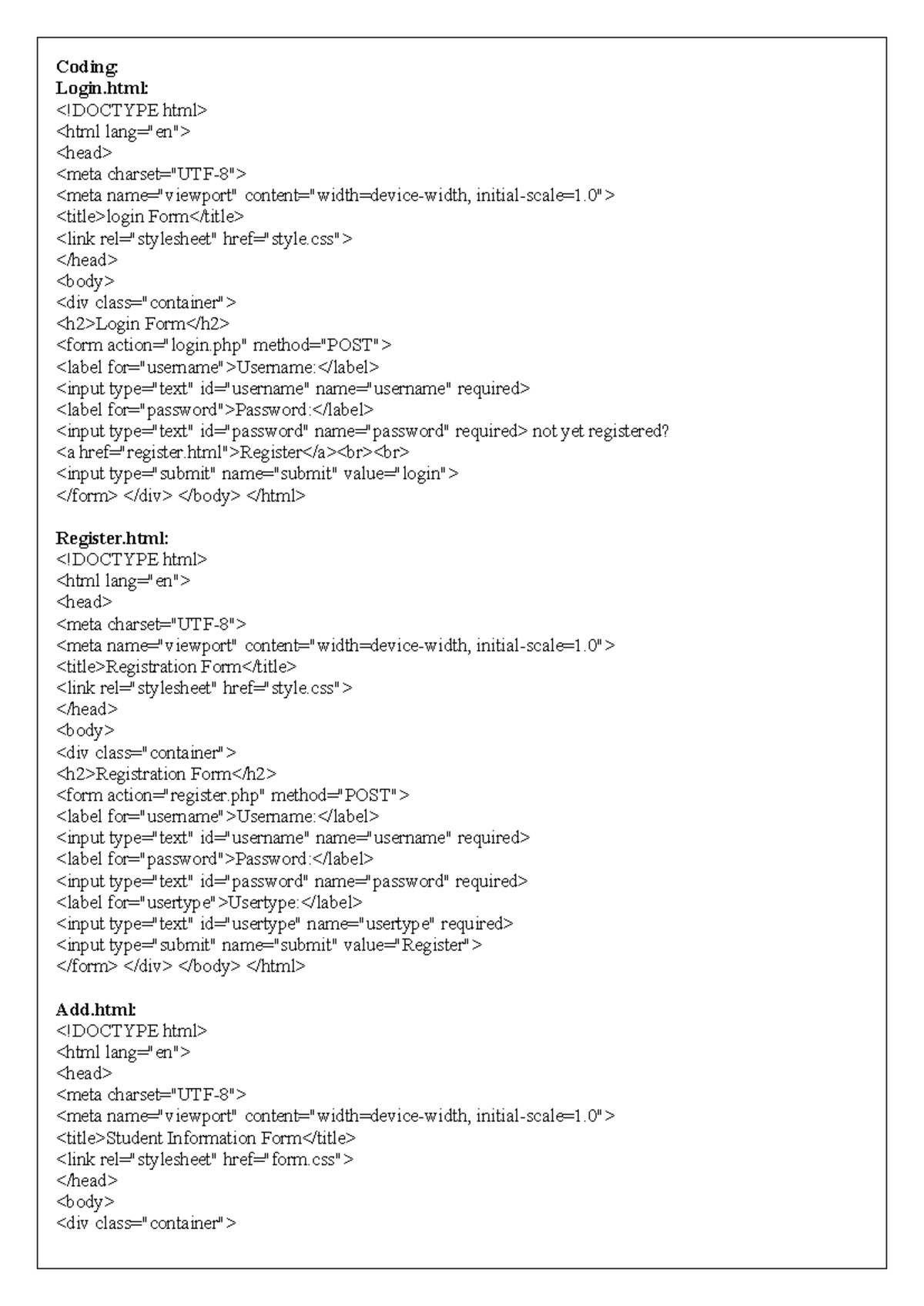 Oose Code 7: HTML & CSS Code for Student Attendance System - Studocu