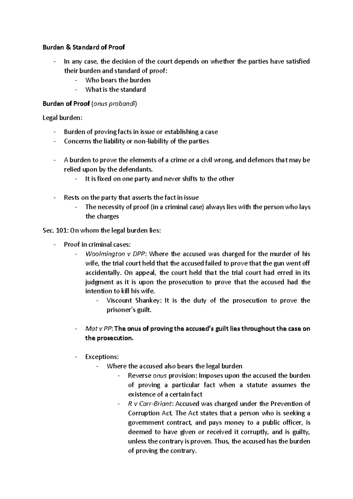 Burden of Proof and Standard of Proof: Legal Insights and Cases - Studocu