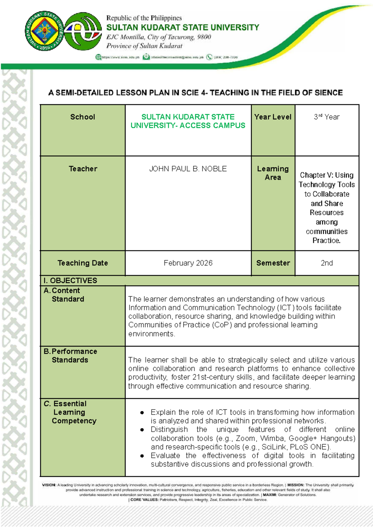 SCIE 332 Lesson Plan: Using ICT Tools for Collaboration and Resource ...