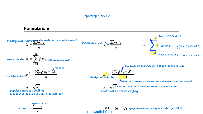 Formularium Dataverwerking voor Examen Statistiek - Studocu