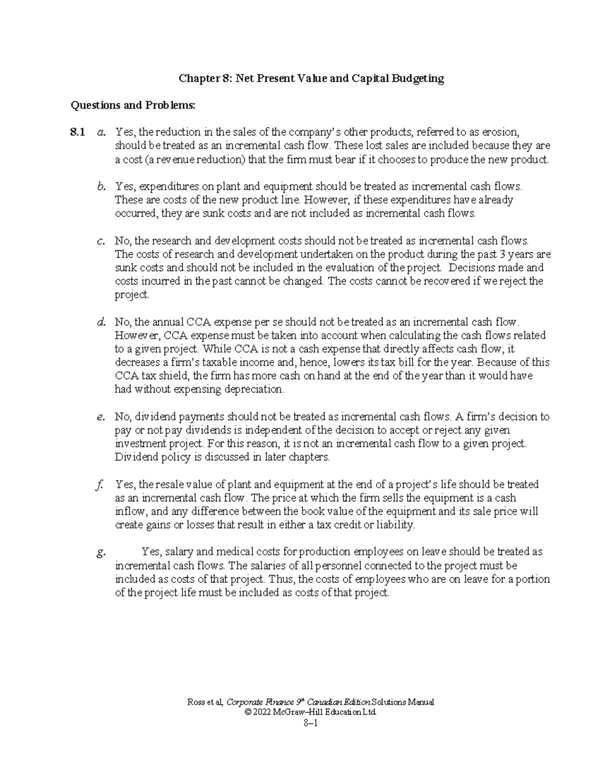 Chapter 8 Solutions: NPV and Capital Budgeting Calculations - Studocu