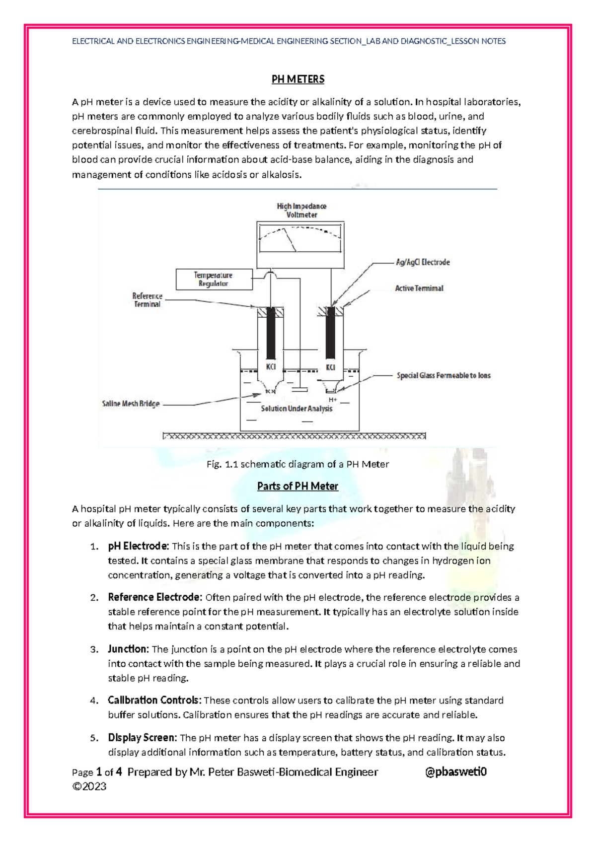 ELECTRICAL AND ELECTRONICS ENGINEERING LAB: pH METER LESSON NOTES - Studocu