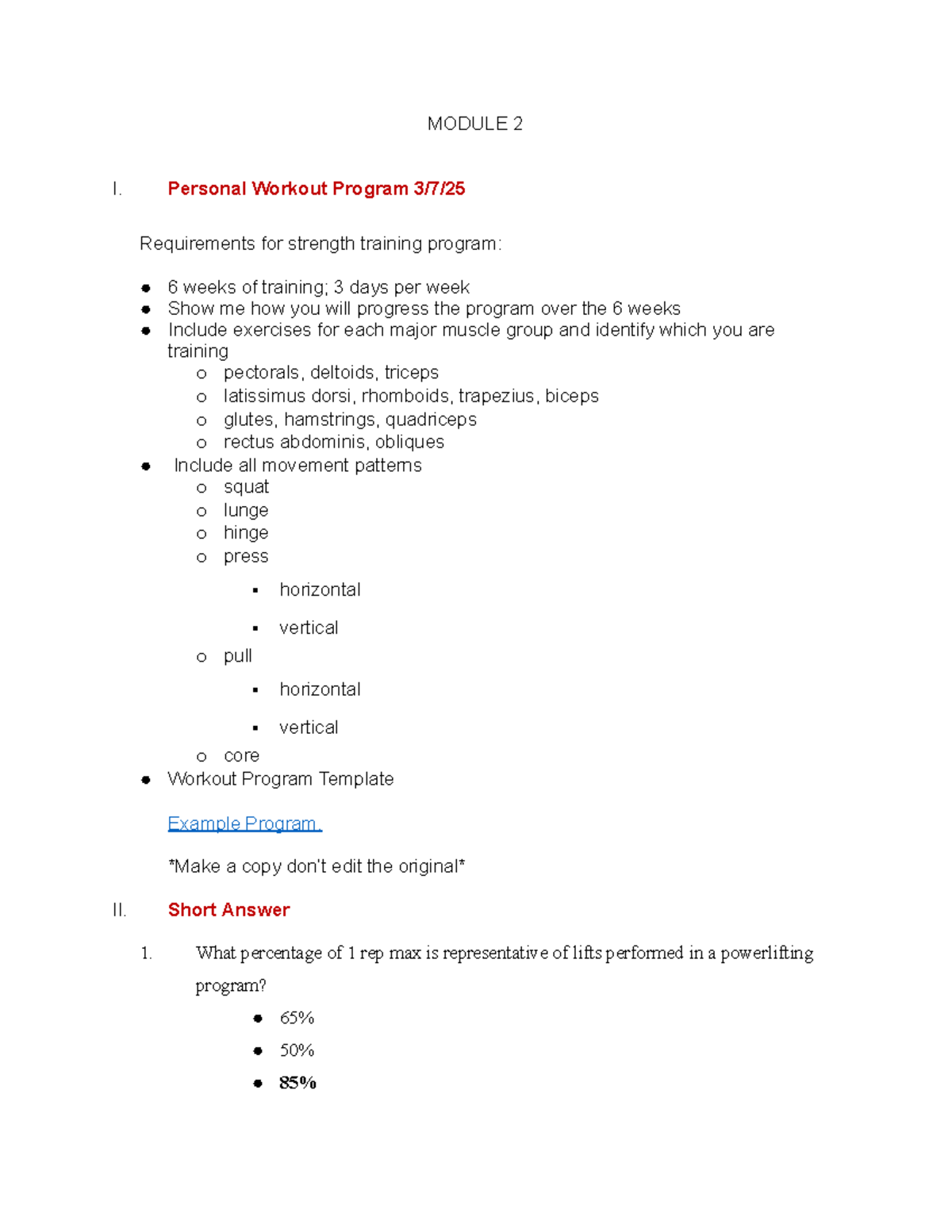 Module 2 - z zc zc - MODULE 2 I. Personal Workout Program 3/7 ...