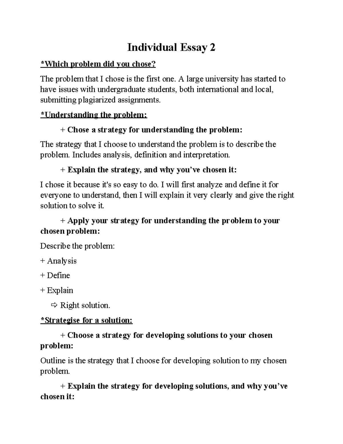 Individual Essay 2: Understanding and Solving Plagiarism Issues - Studocu