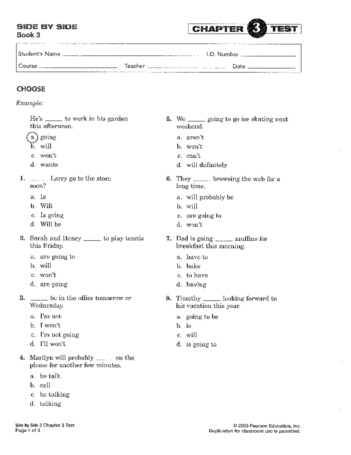 Side by Side 3 - Unit 3 Test Document - Studocu