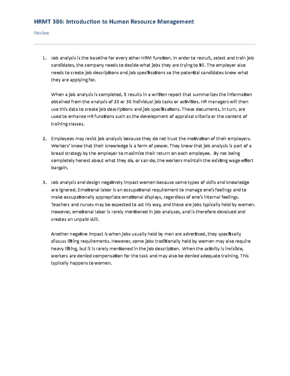Unit 3: Review Questions - HRMT 386: Introduction to Human Resource ...