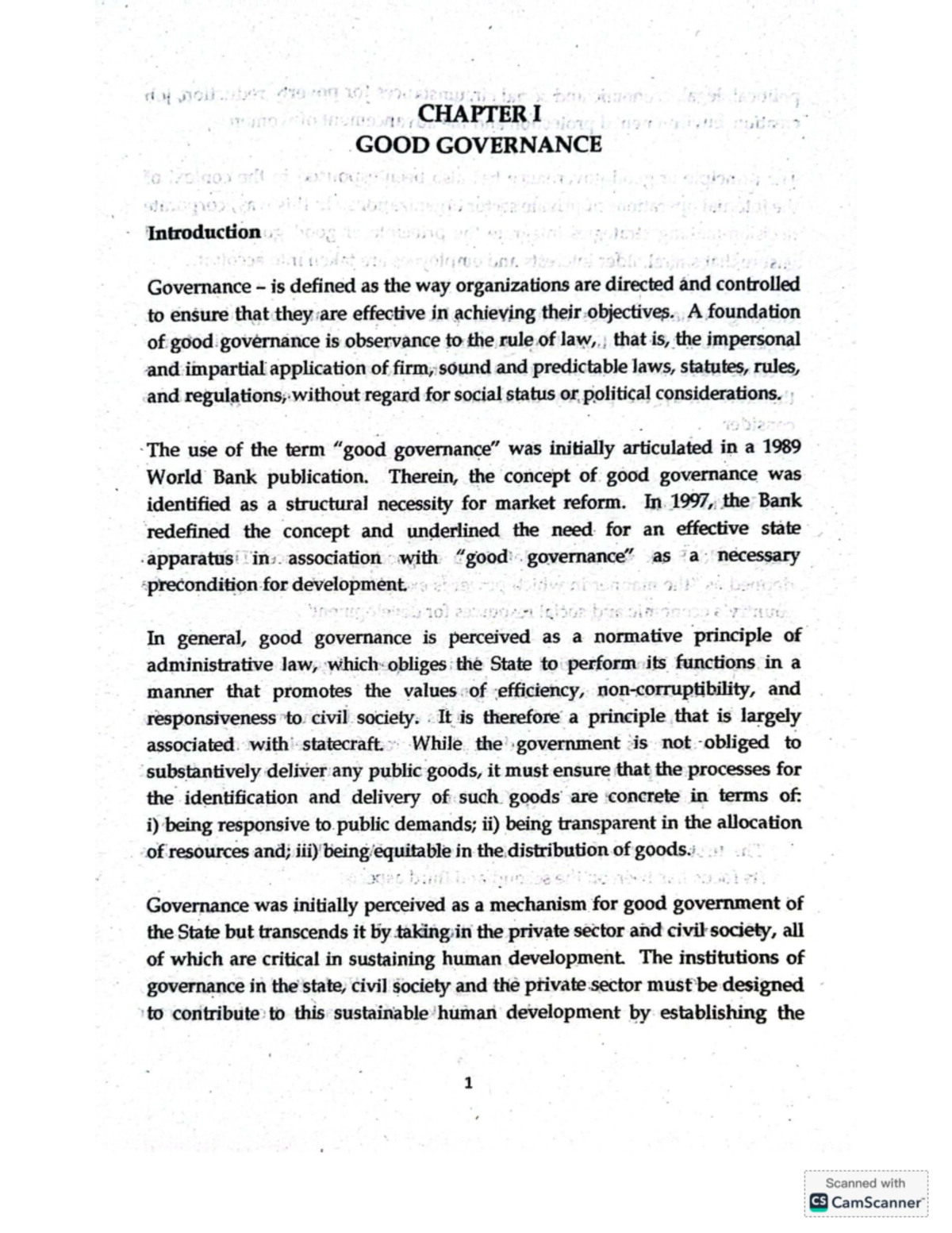 CHAPTER I: GOOD GOVERNANCE - Key Principles and Insights - Studocu