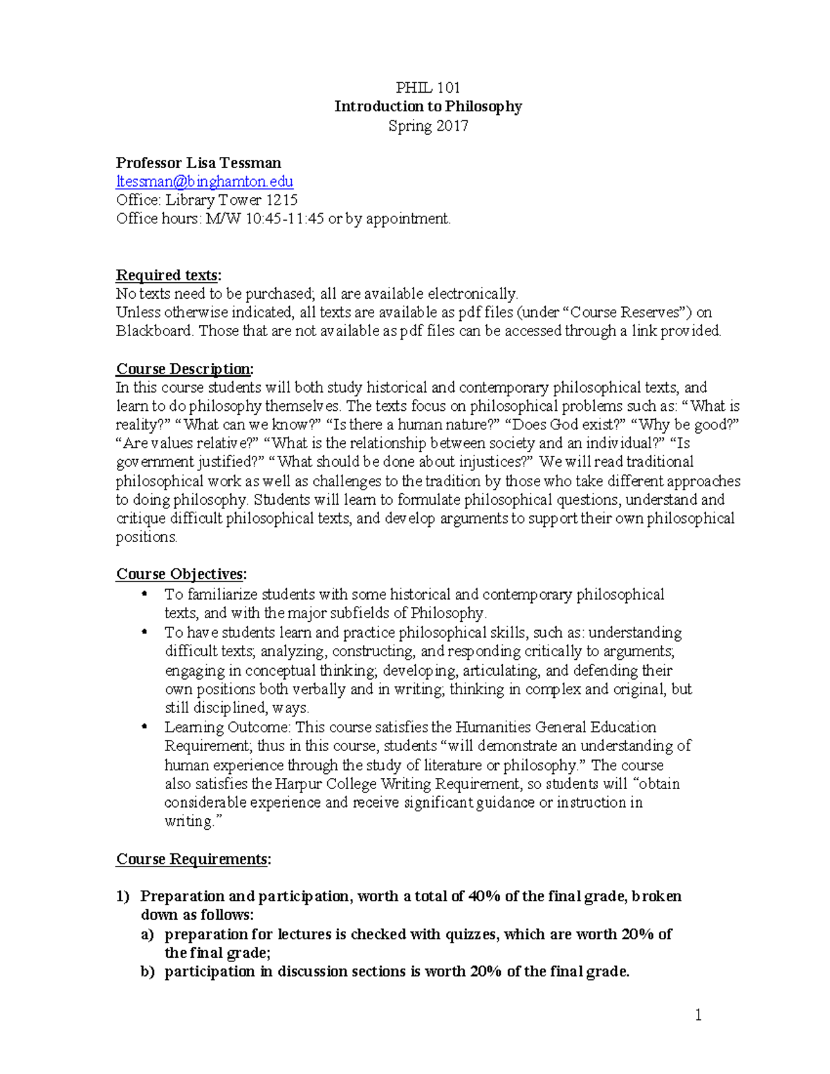 PHIL 101: Spring 2017 Intro to Philosophy Syllabus and Course Overview ...