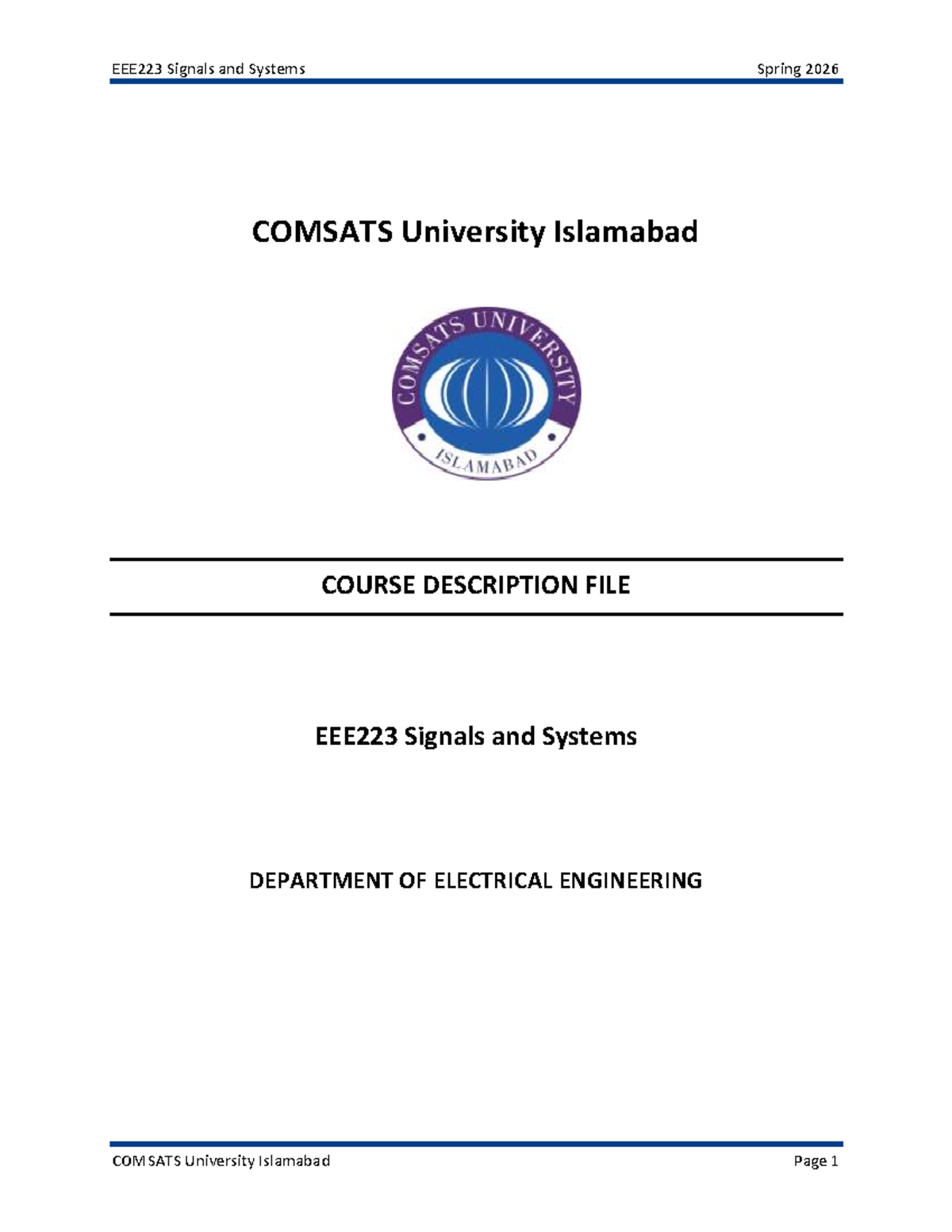 EEE223 Signals and Systems Course Description - Spring 2026 - Studocu