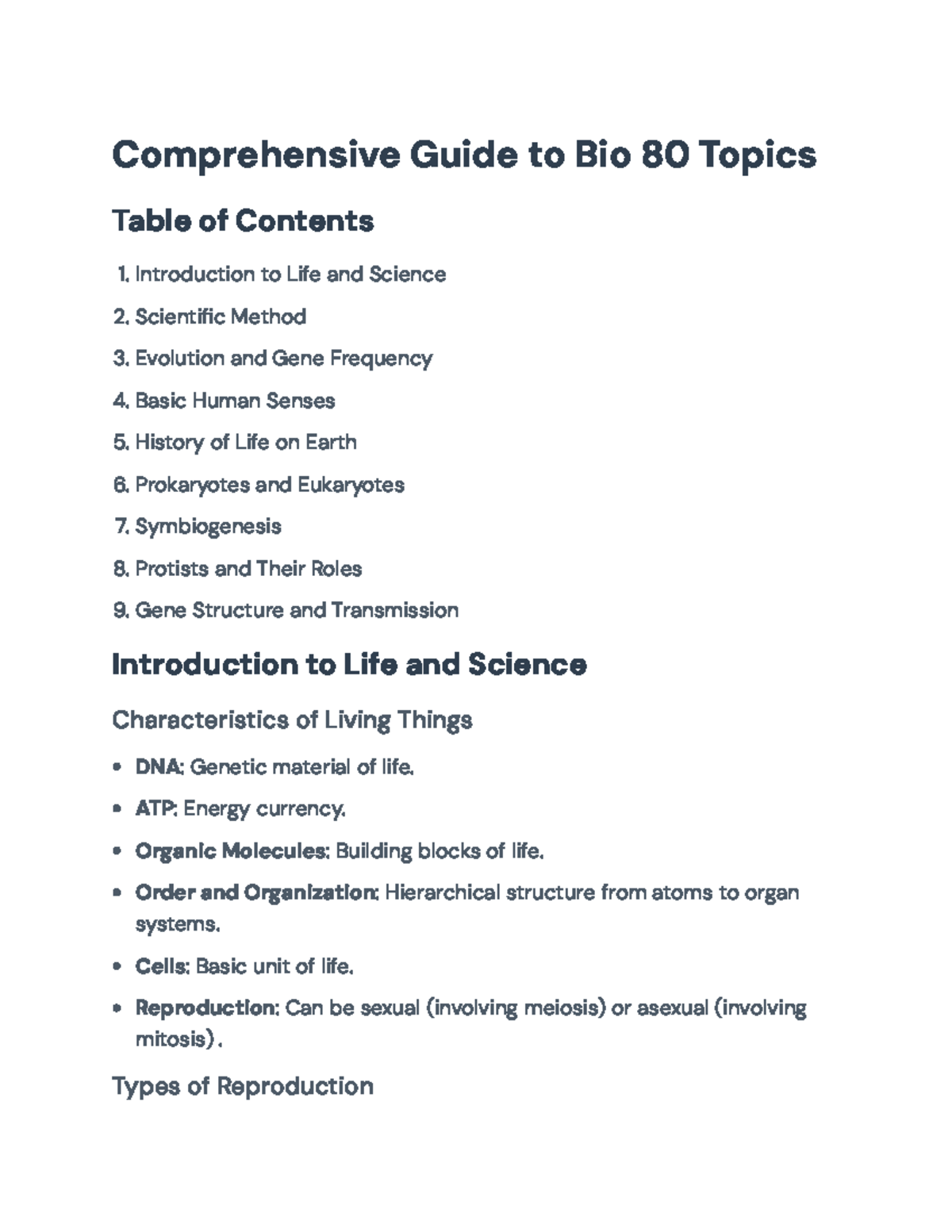 Comprehensive Guide to Biological Concepts for Bio 80 Class ...