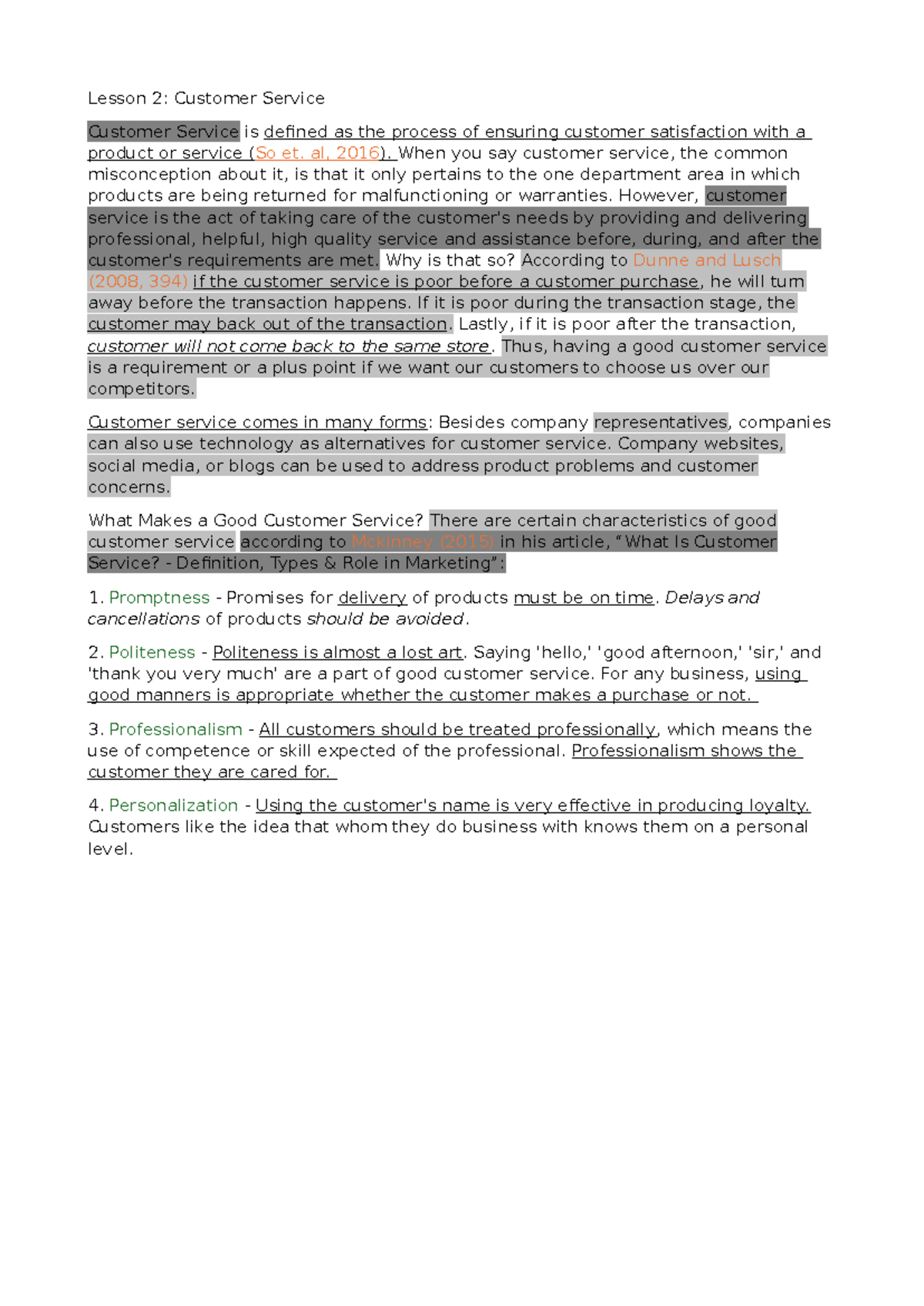 Lesson 2: Customer Service in Principles of Marketing - Studocu