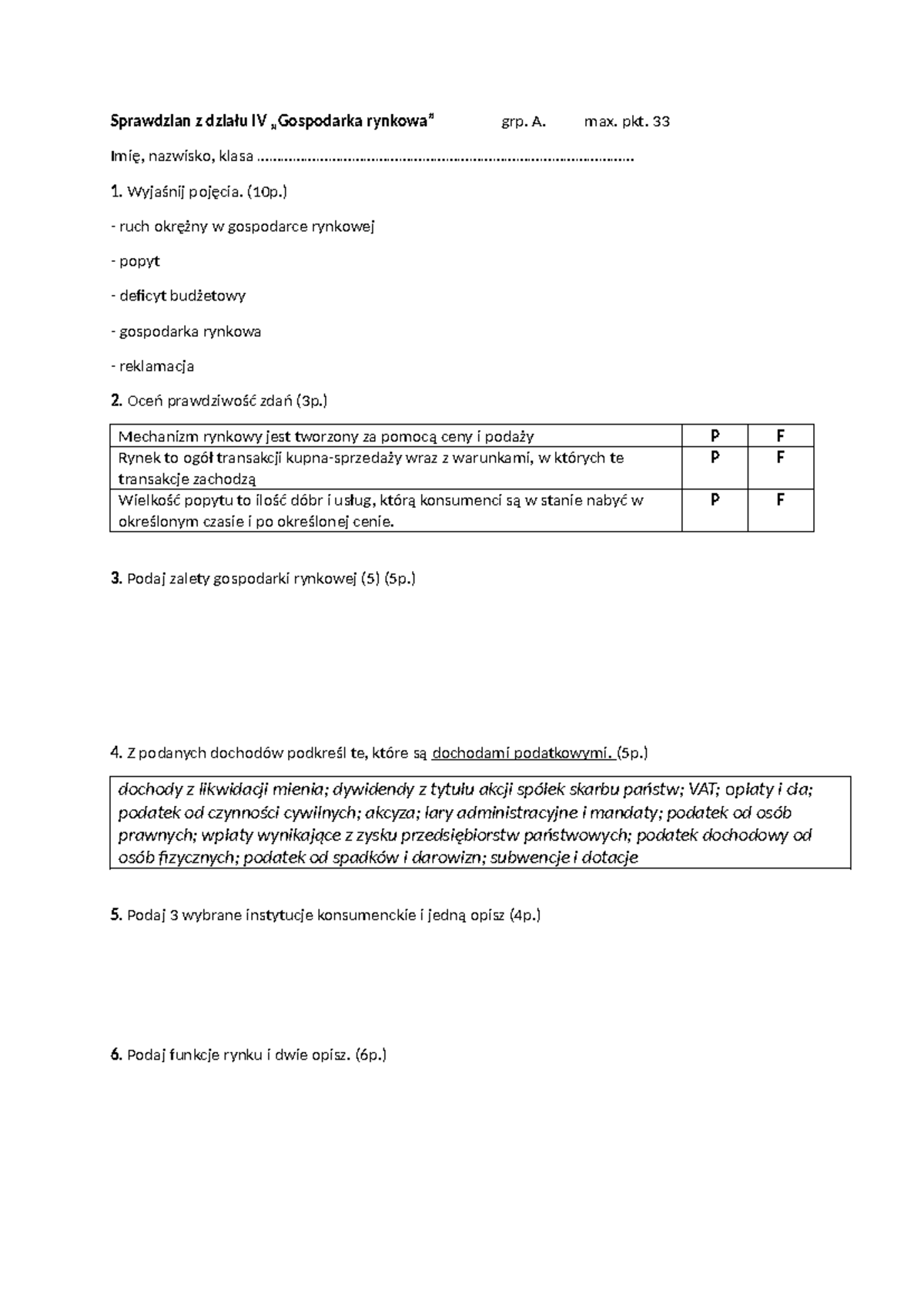 Sprawdzian Globalna Gospodarka 1 Liceum Oferta www.studocu.com