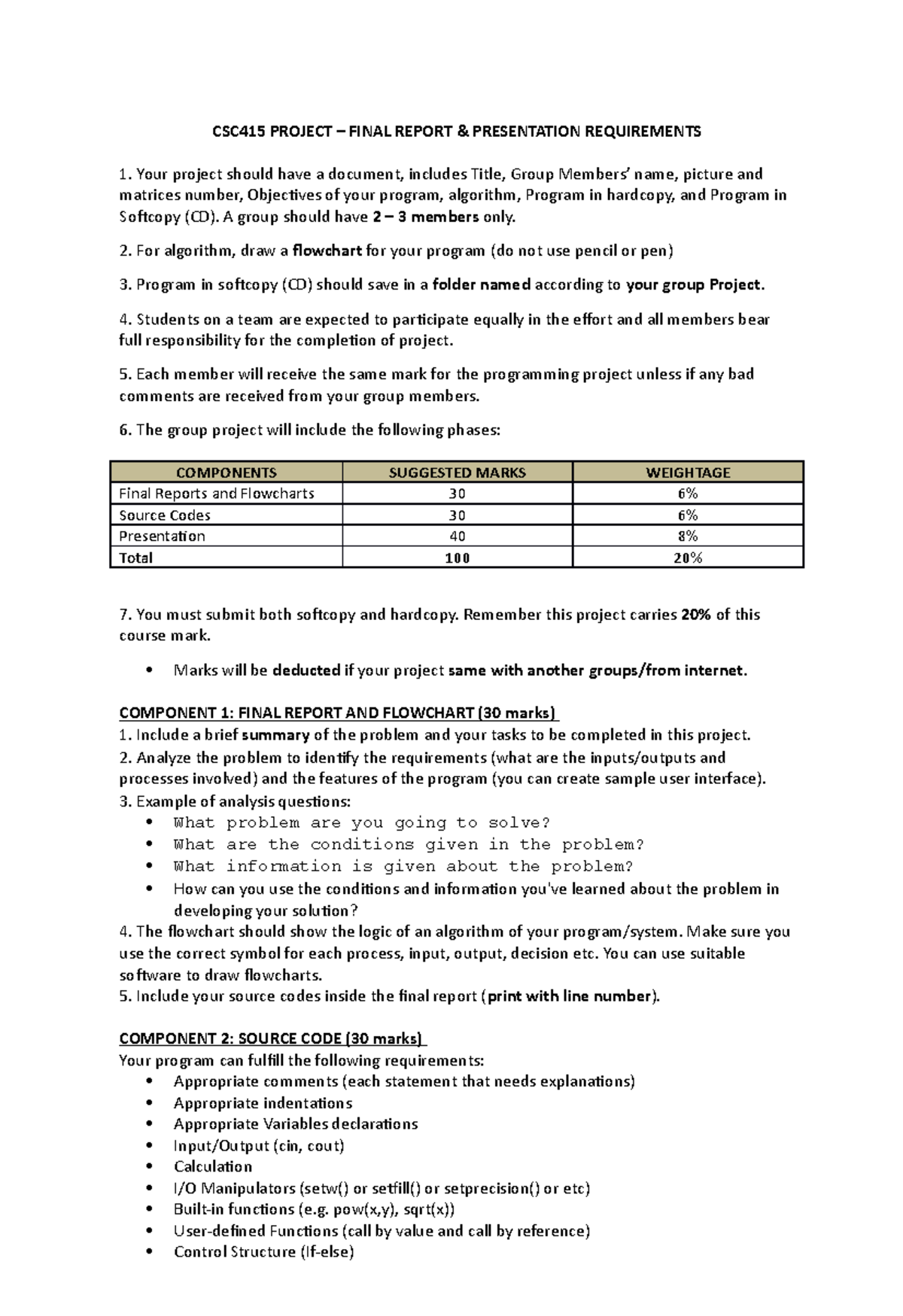 CSC415 Final Project Report & Presentation Guidelines - Studocu