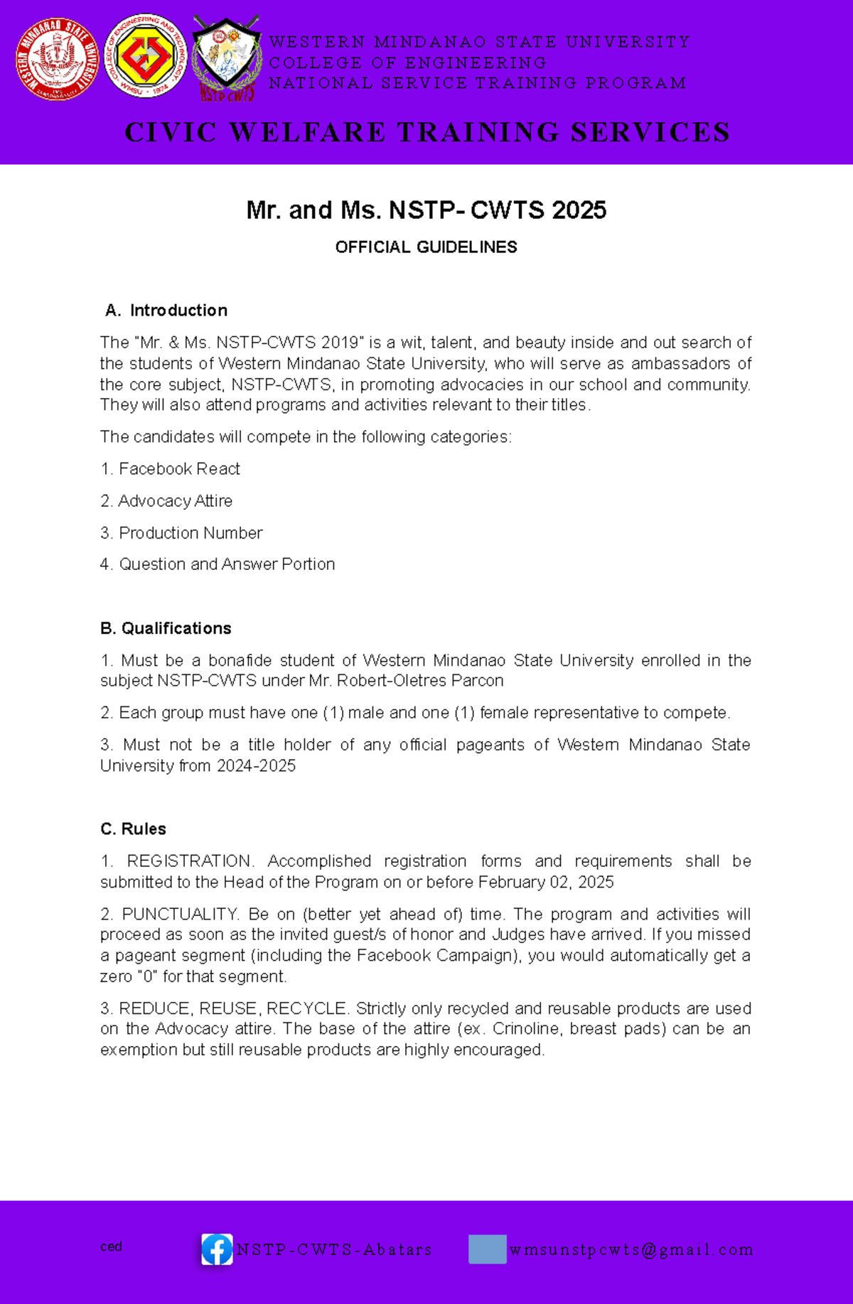 CWTS 2025 Mr. and Ms. Pageant Official Guidelines and Criteria - Studocu