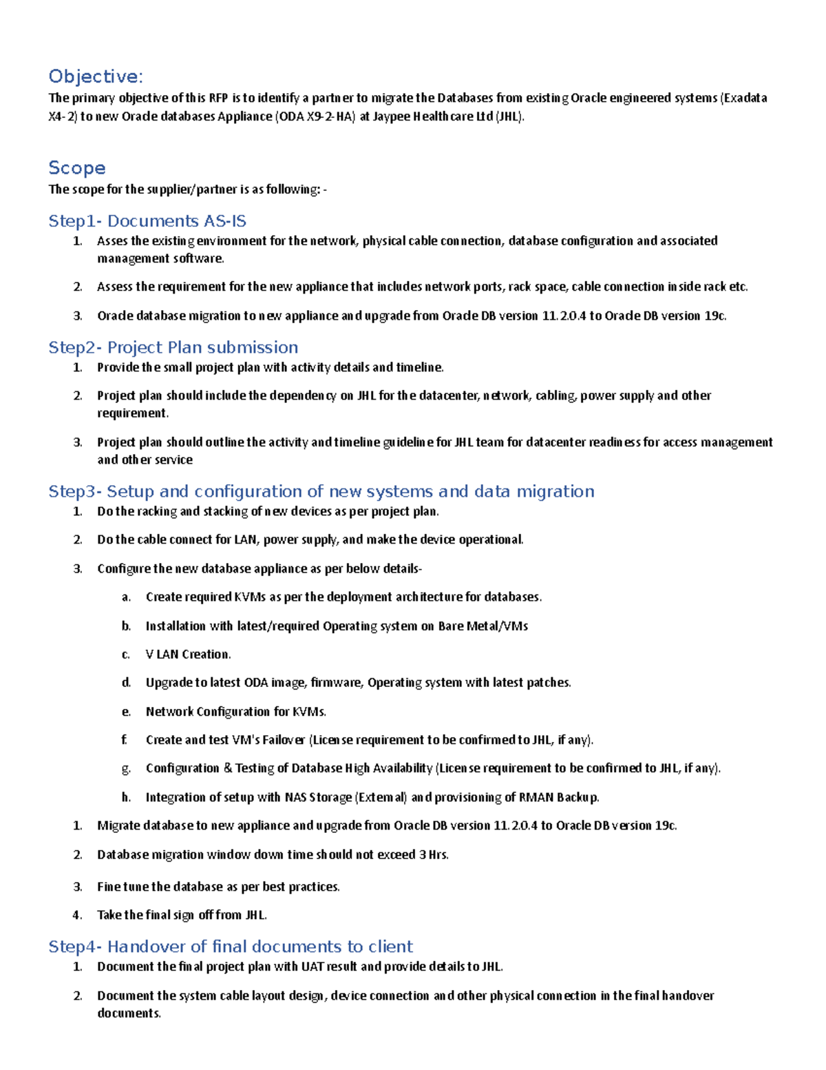 ODA RFP: Migration of Oracle Databases to ODA X9-2-HA at Jaypee ...