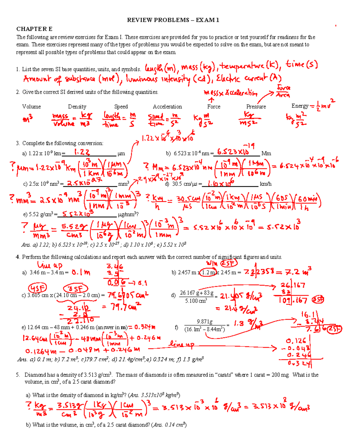 General Chemistry I - Chapter E Review Problems Solutions - REVIEW PROBLEMS – EXAM 1 CHAPTER E ...