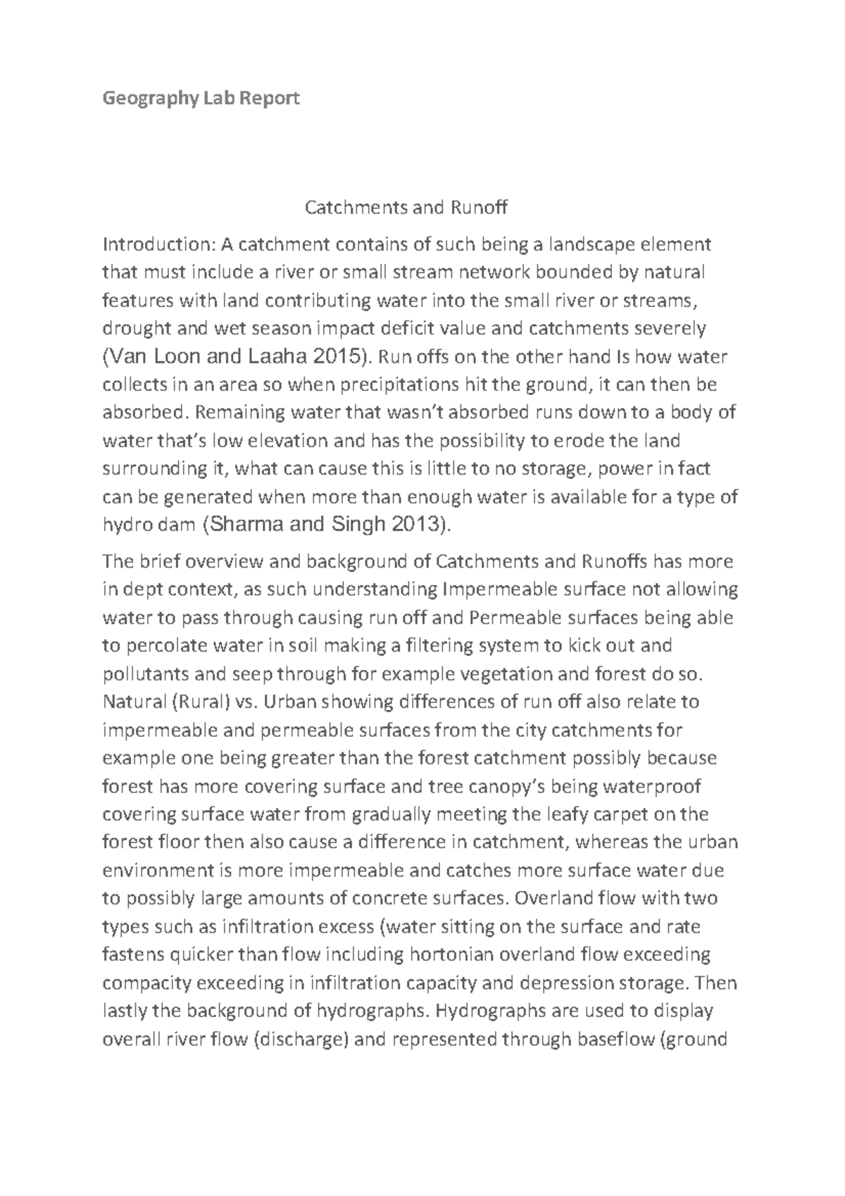 Geography Lab Report: Comparing Urban and Rural Catchments and Runoff ...