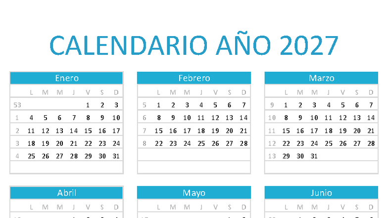 Calendario 2027: Fechas y Días de la Semana - Studocu