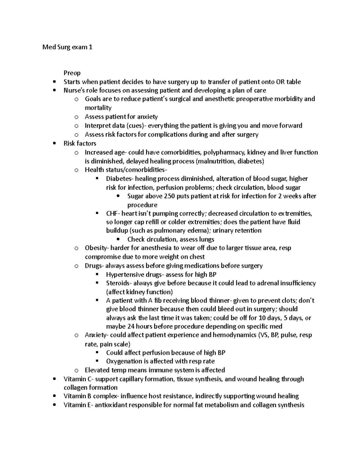 Med Surg 101 - Exam 1 Study Guide & Key Concepts - Studocu