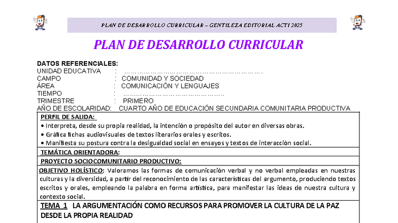 4to Com y Leng PDC - Plan de Desarrollo Curricular 2025 - Studocu