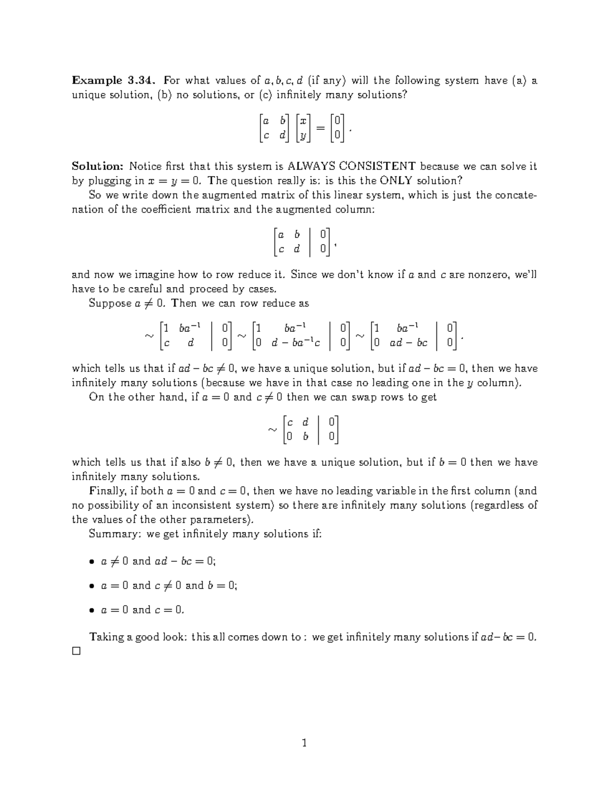 Lecture Notes 12: Analyzing Solutions of Linear Systems (Mar 3) - Studocu