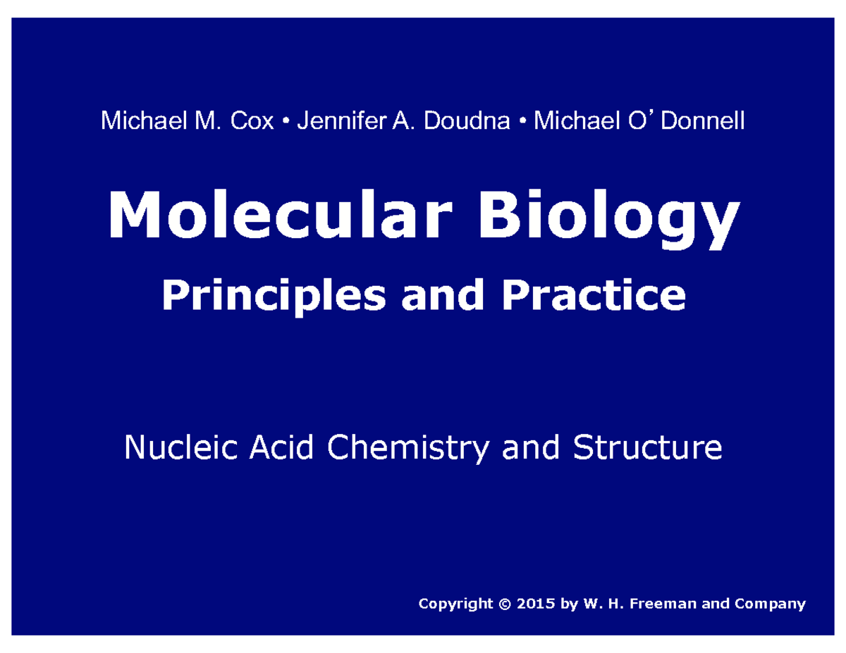 Nucleic Acid Chemistry and Structure Lecture 1 - Molecular Biology ...