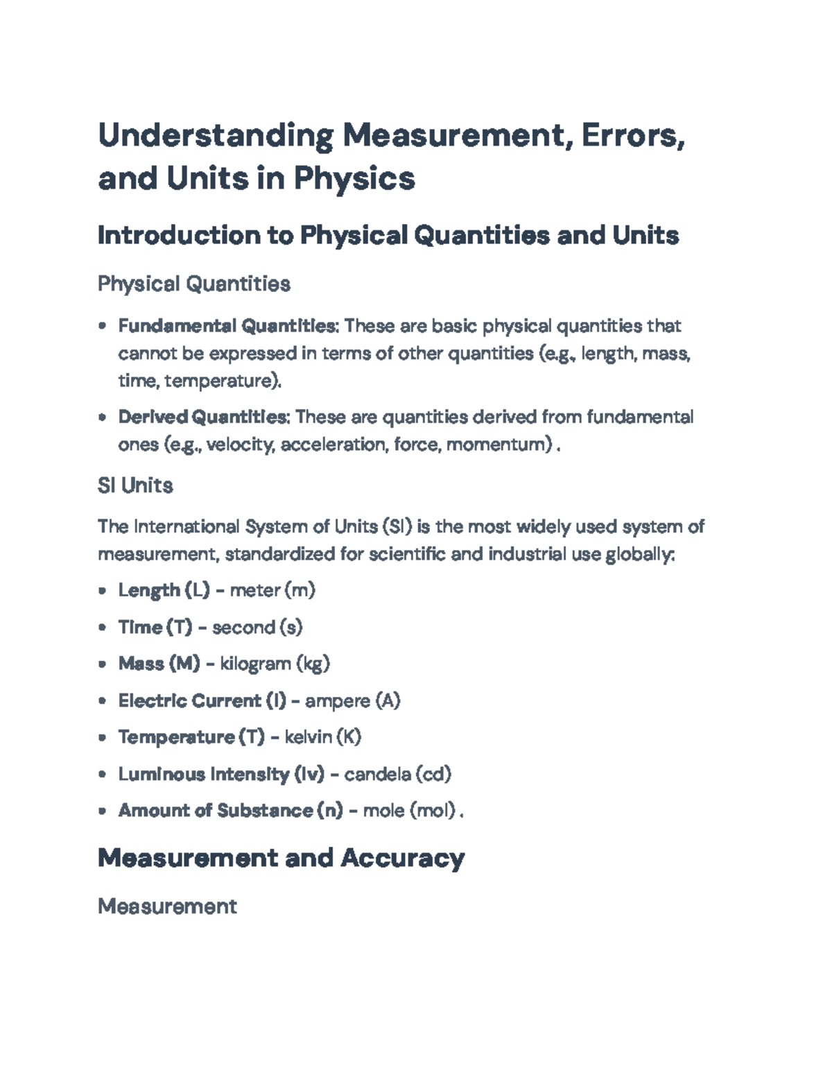 Understanding Measurement and Errors in Physics (PHYS 101 ...