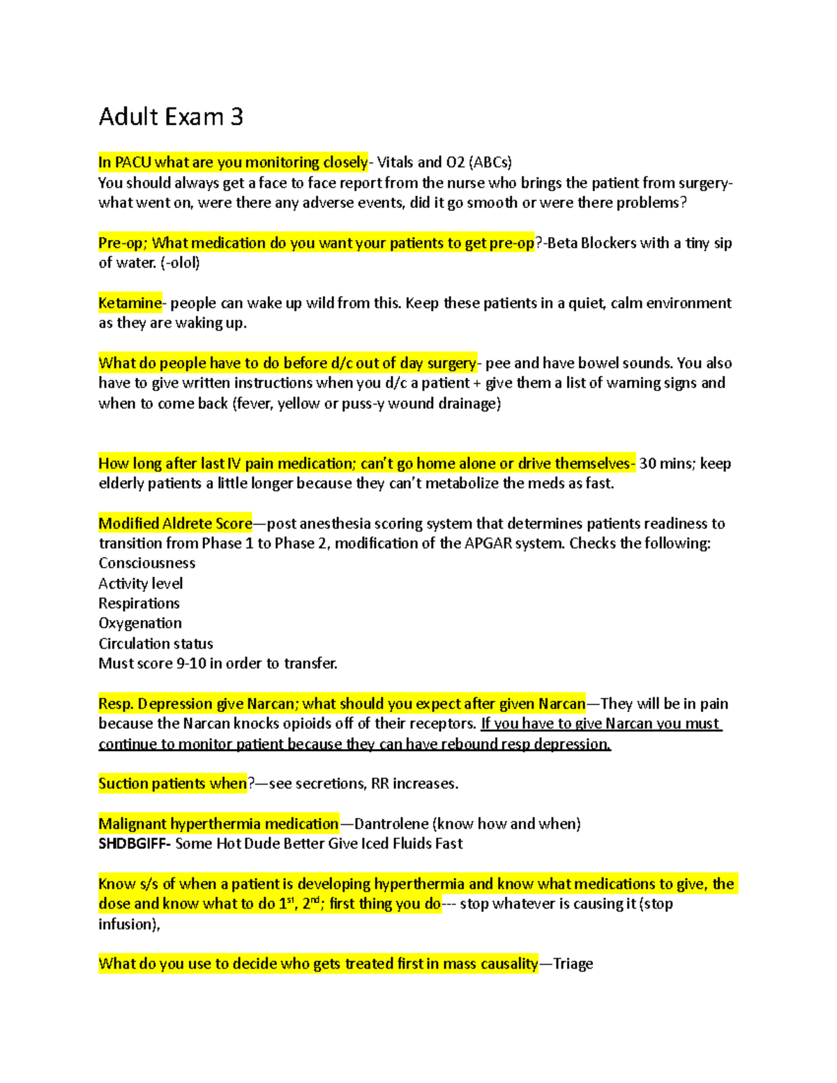 Adult Exam 3 - Med Surg 4 Key Concepts and Nursing Considerations - Studocu